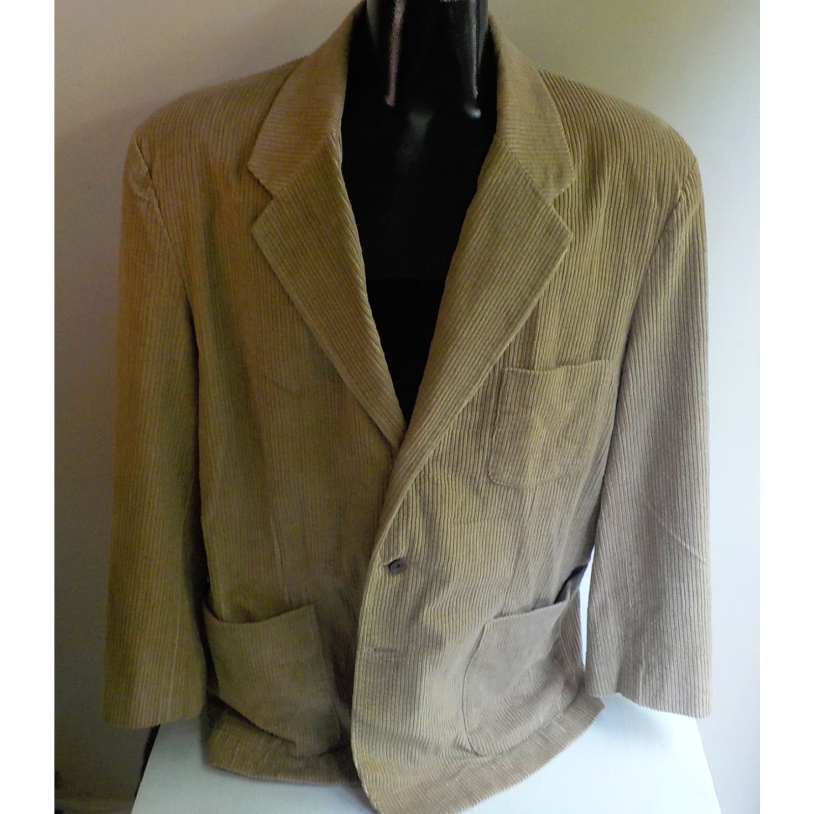 J.Crew VINTAGE J.CREW Corduroy 3 Button Blazer 100% Cotton XL Beige Blazer Men XL Beige Corduroy 3 Button Notch Jacket Patch Pockets Mens Size 46R - 2 Thumbnail