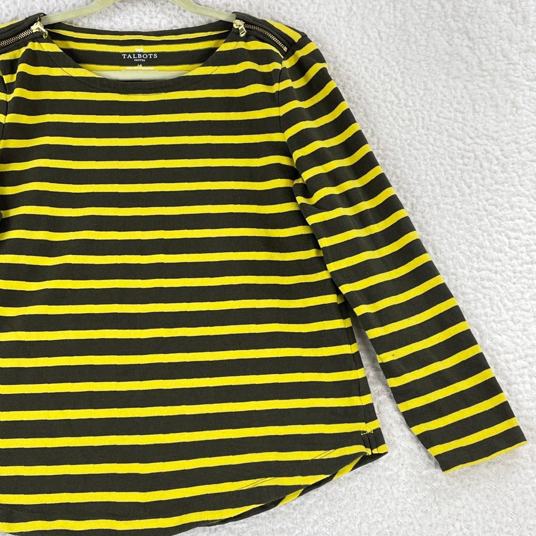 Talbots Talbots Petites Shirt Womens PL Yellow Striped Long Sleeve Pullover Knit Shirt Size L / US 10 / IT 46 - 4 Thumbnail