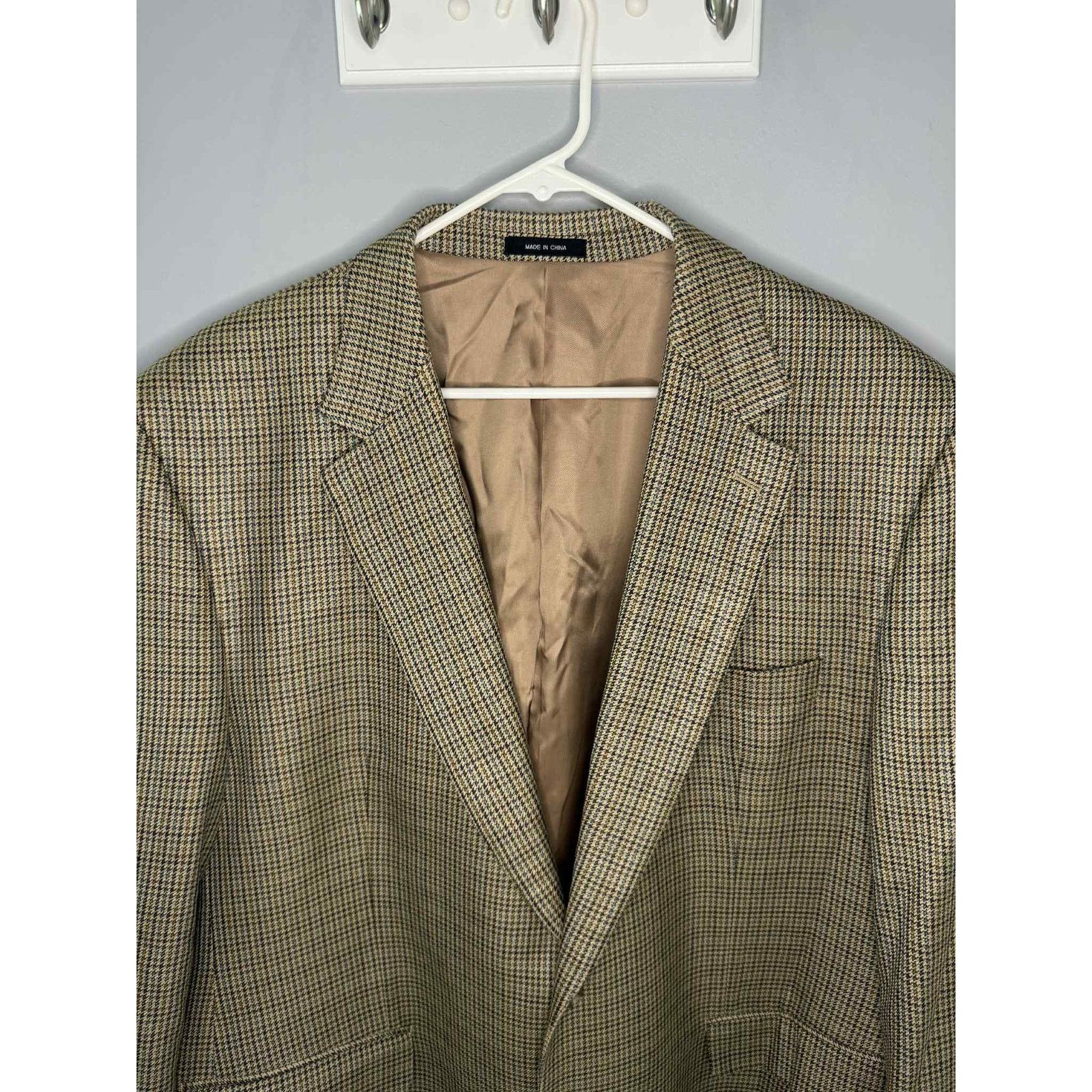 CPS CHAPS Chaps Houndstooth Long Sleeve Notch Lapel Blazer Tan Men 48R Size 48R - 3 Thumbnail