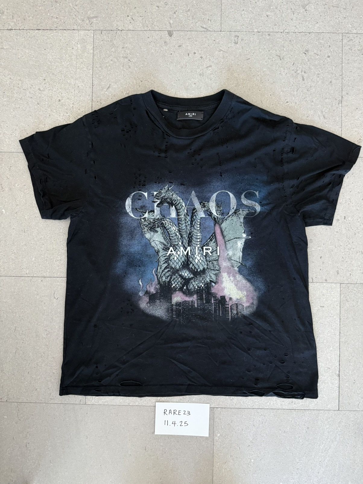 Amiri Amiri Distressed Printed Cotton-Jersey "Chaos" T-shirt Size US L / EU 52-54 / 3 - 1 Thumbnail