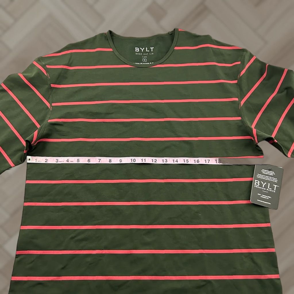 Vintage BYLT Drop Cut Lux Striped Long Sleeve Athletic Button-Up Shirt XL Green Men Size US XL / EU 56 / 4 - 1 Thumbnail