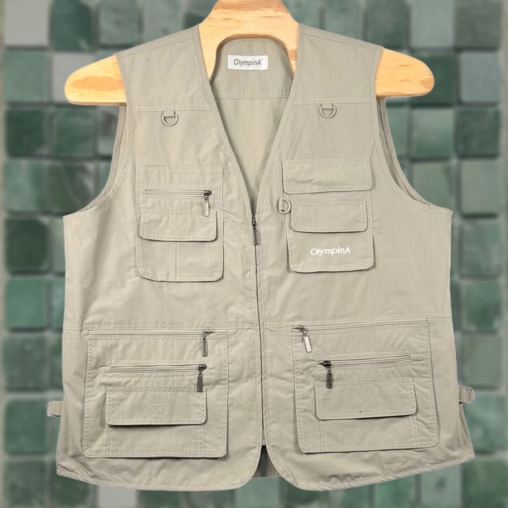 Vintage OlympinA XL Utility Vest Khaki 14 Pockets Fishing Safari Tactical Gorpcore EUC Vest Men XL Khaki Tan Pockets 14 Full Zip Breathable Camouflage? Size US XL / EU 56 / 4 - 1 Thumbnail