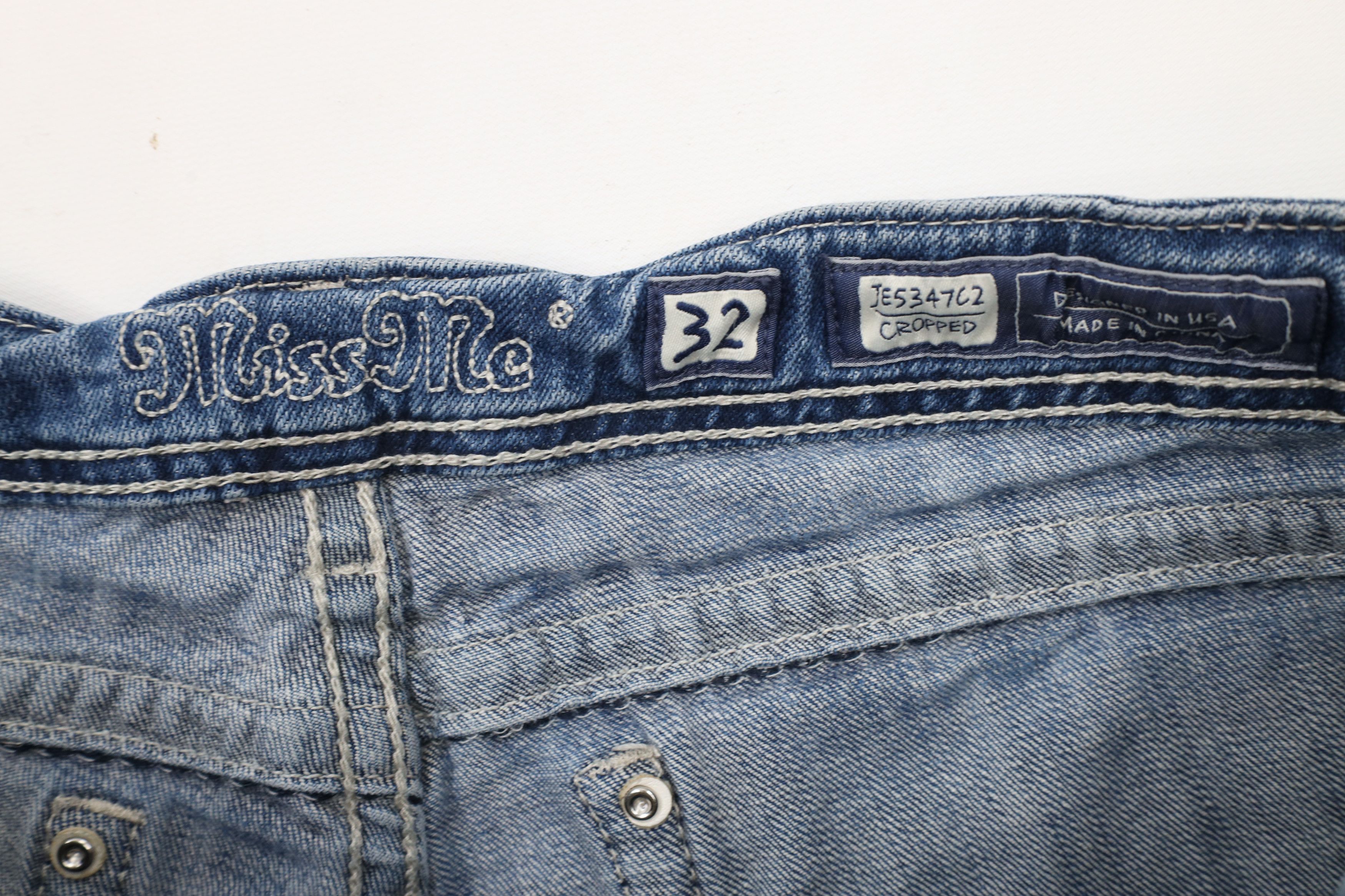 Miss Me × Vintage Miss Me Thick Stitch Fleur de Lis Cropped Denim Jeans Blue Size 32" / US 10 / IT 46 - 9 Thumbnail
