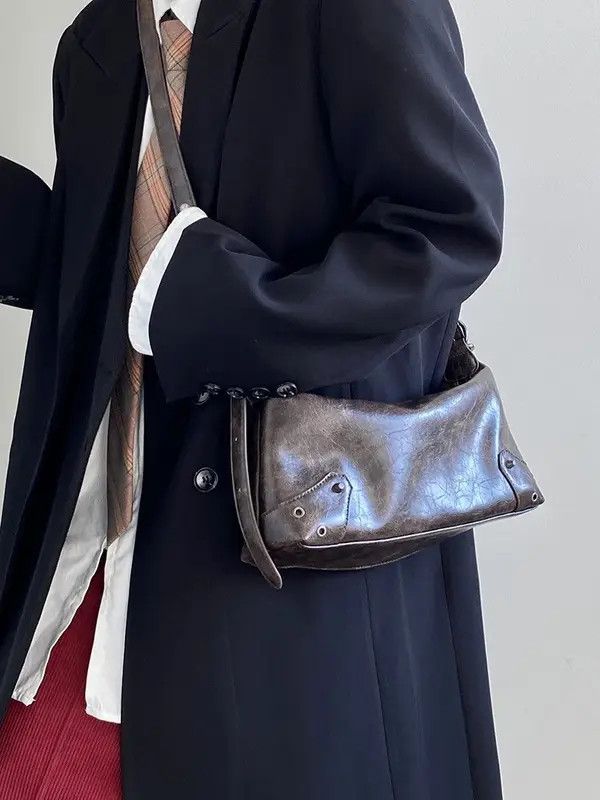 Japanese Brand Min Retro Vintage PU Leather Small Shoulder Bag y2k unisex Size ONE SIZE - 6 Thumbnail