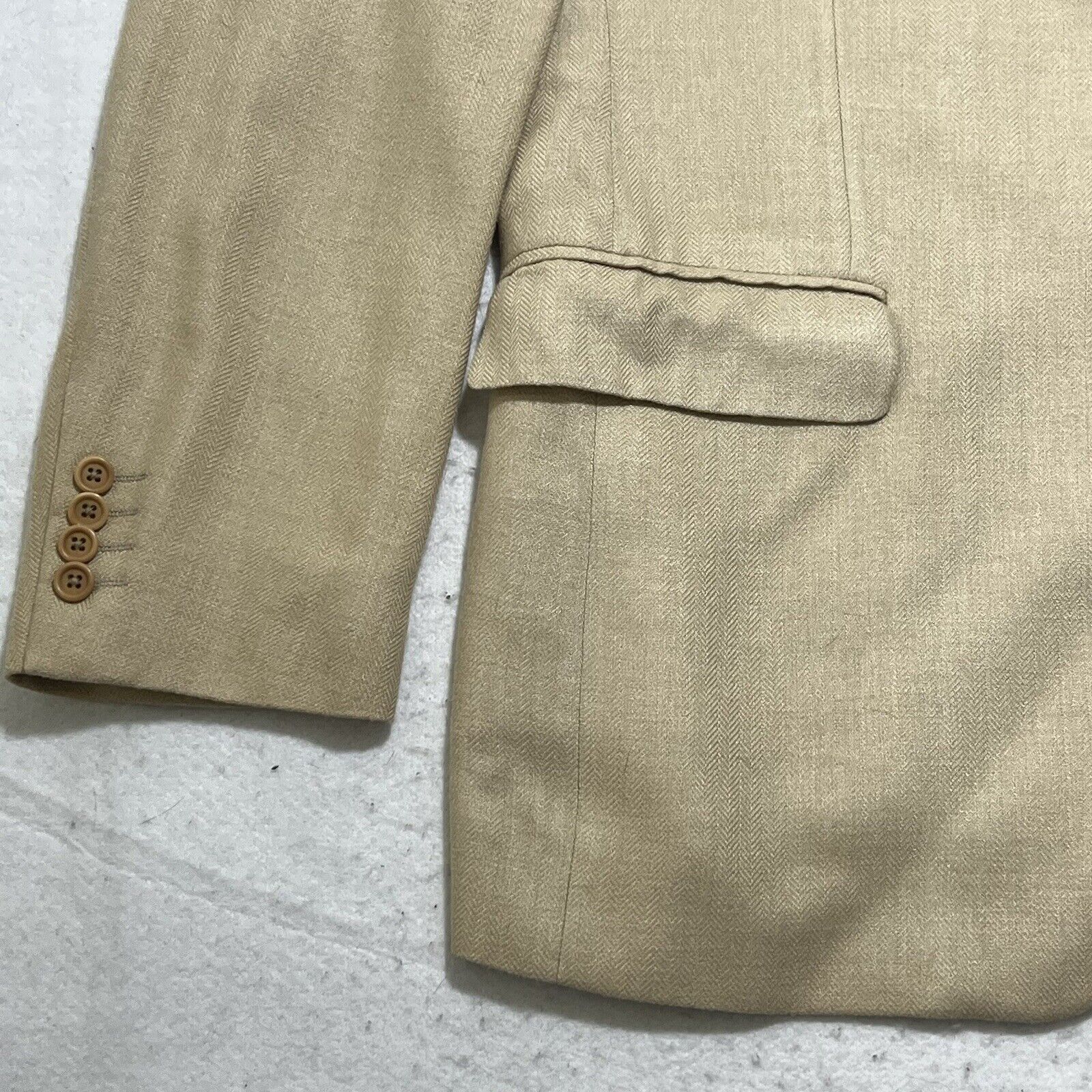 Zanieri Zanieri Italy Silk Blend Suit Jacket Beige Herringbone Coat Size 42R - 4 Thumbnail