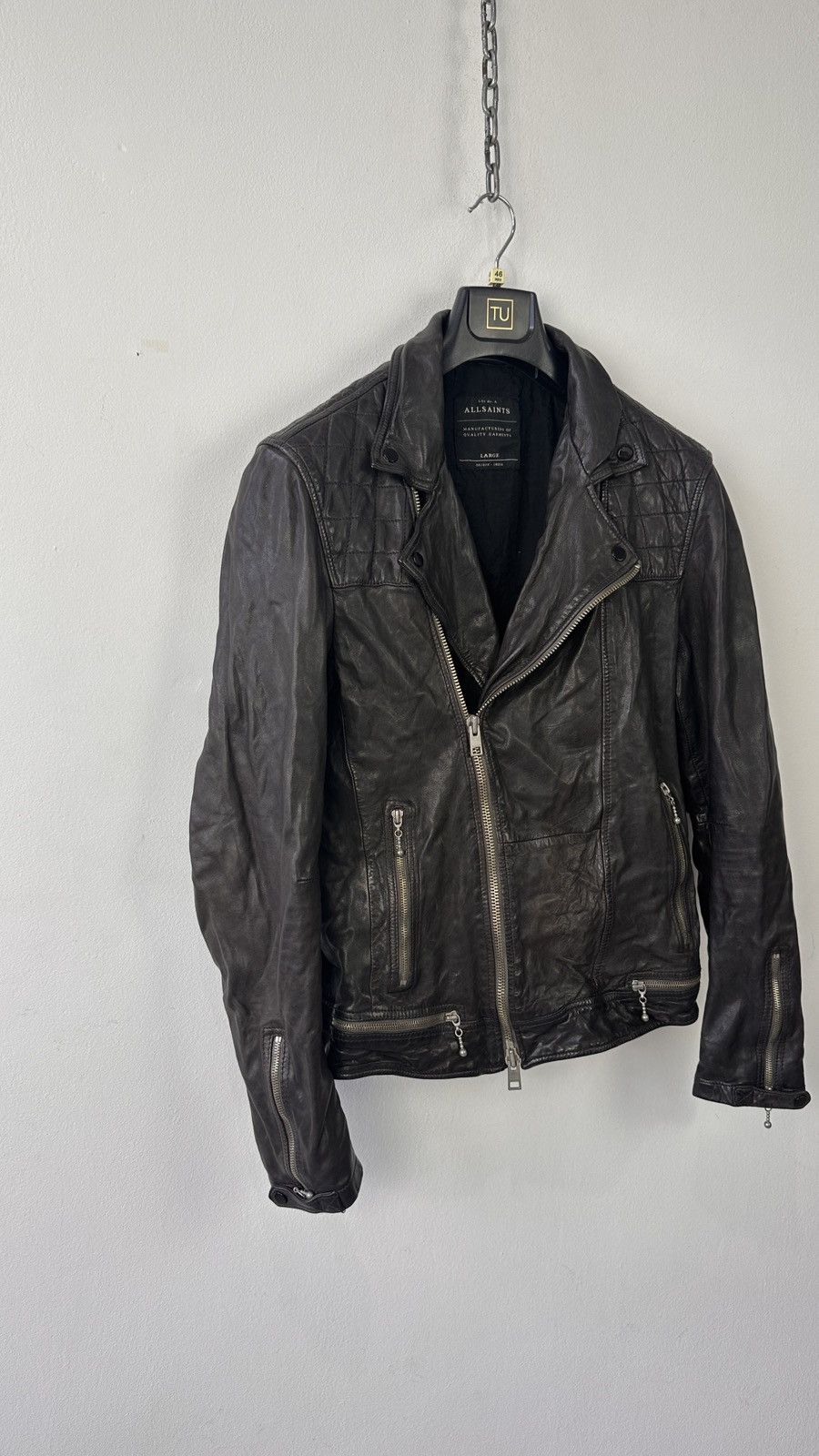 Allsaints AllSaints Conroy Men Leather Biker Jacket Quilted Double Zip Size US L / EU 52-54 / 3 - 5 Thumbnail