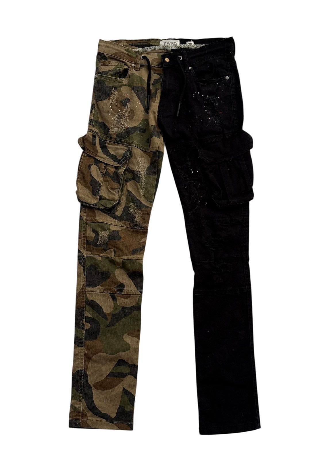 Other FRWD Denim Hybrid Distressed Paint Splash Camo Cargo Pants Size US 29 - 2 Thumbnail