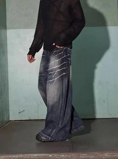 VIBE Vintage washed distressed lightning texture baggy jeans Size US 32 / EU 48 - 8 Thumbnail