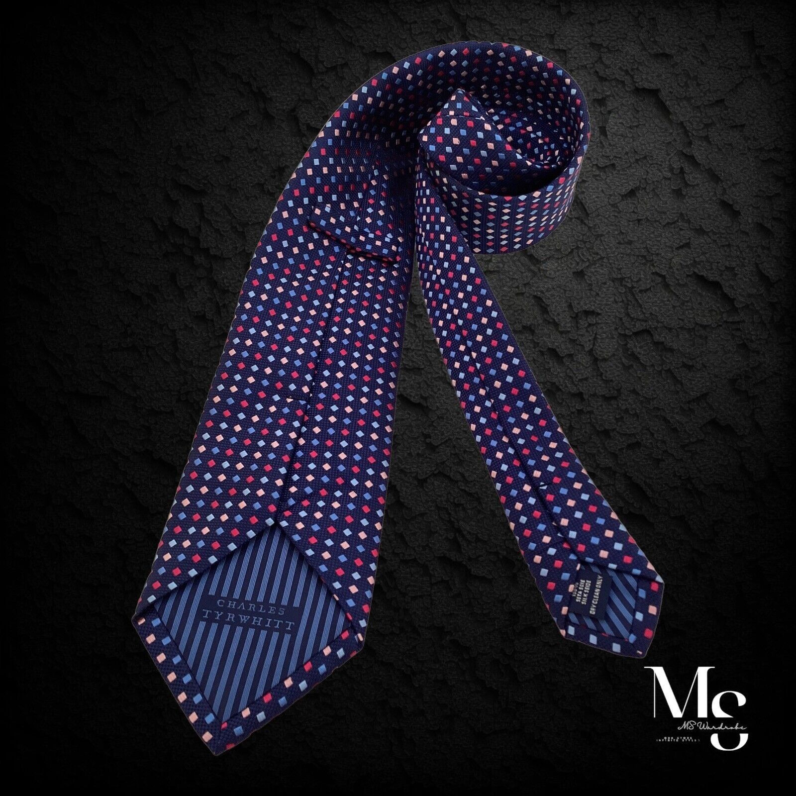 Charles Tyrwhitt CHARLES TYRWHITT XL Blue Gold Geometric Luxury Silk Tie W: 3 Size ONE SIZE - 2 Thumbnail