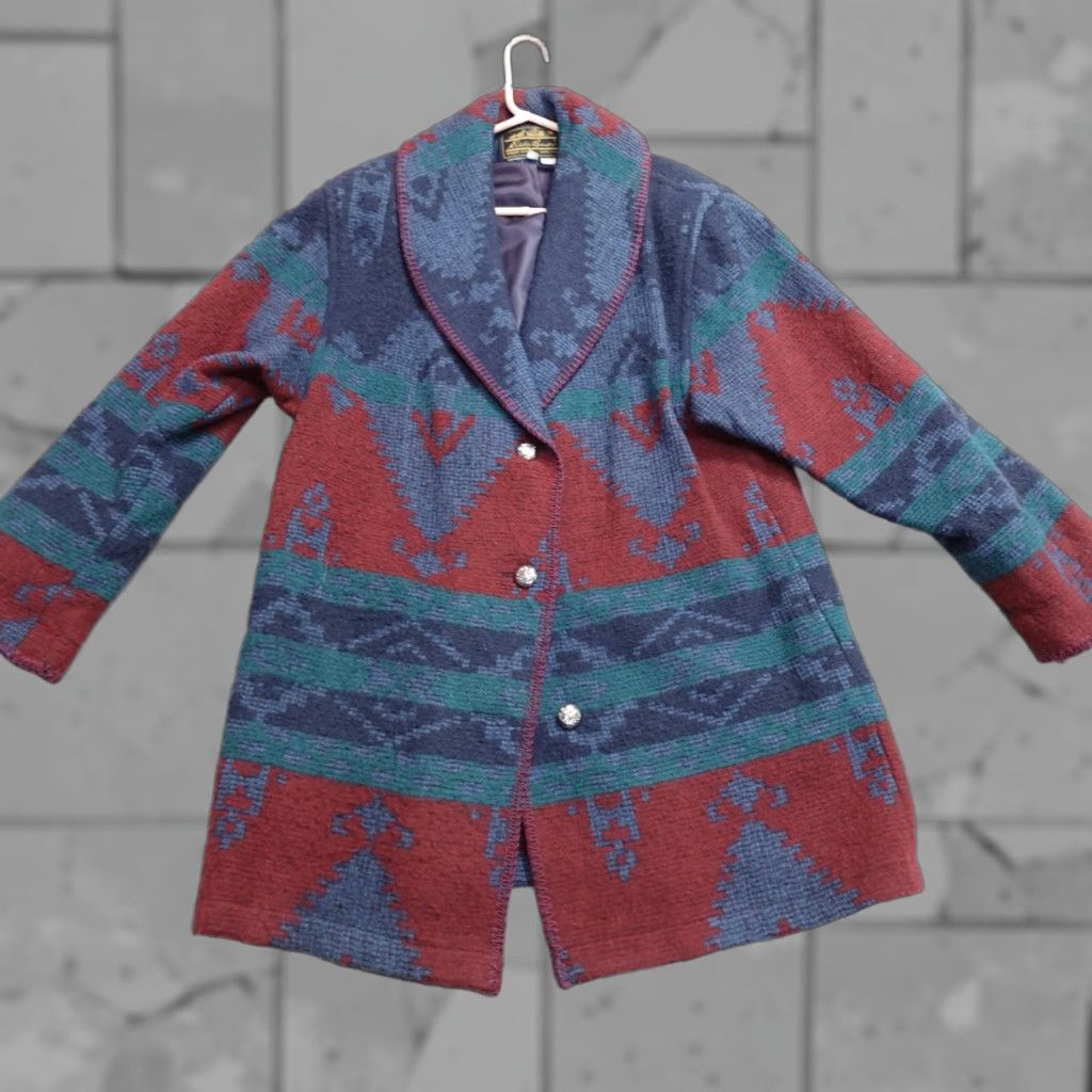 Eddie Bauer VINTAGE Eddie Bauer Womens Jacket Medium Blue Aztec Wool Shawl Collar Jacket Size M / US 6-8 / IT 42-44 - 1 Thumbnail