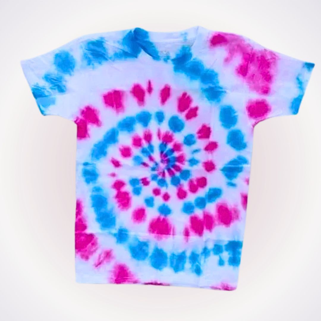 Fruit Of The Loom Blue and Pink Spiral Crewneck Tie-Dye Shirt | Sz YL Size XS / US 0-2 / IT 36-38 - 1 Thumbnail