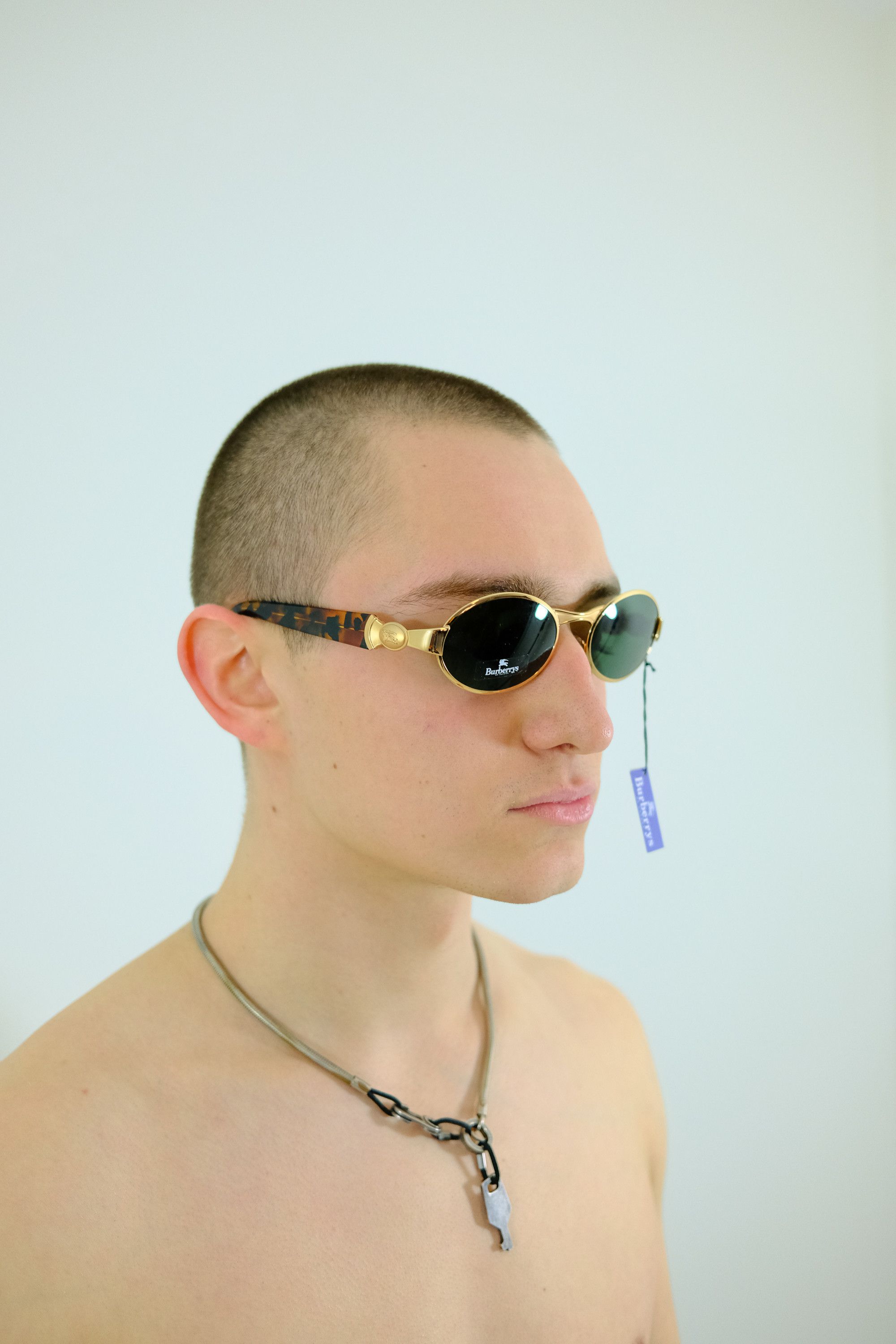 Burberry × Vintage Burberry '90s Gold Havana Oval Sunglasses Size ONE SIZE - 7 Thumbnail