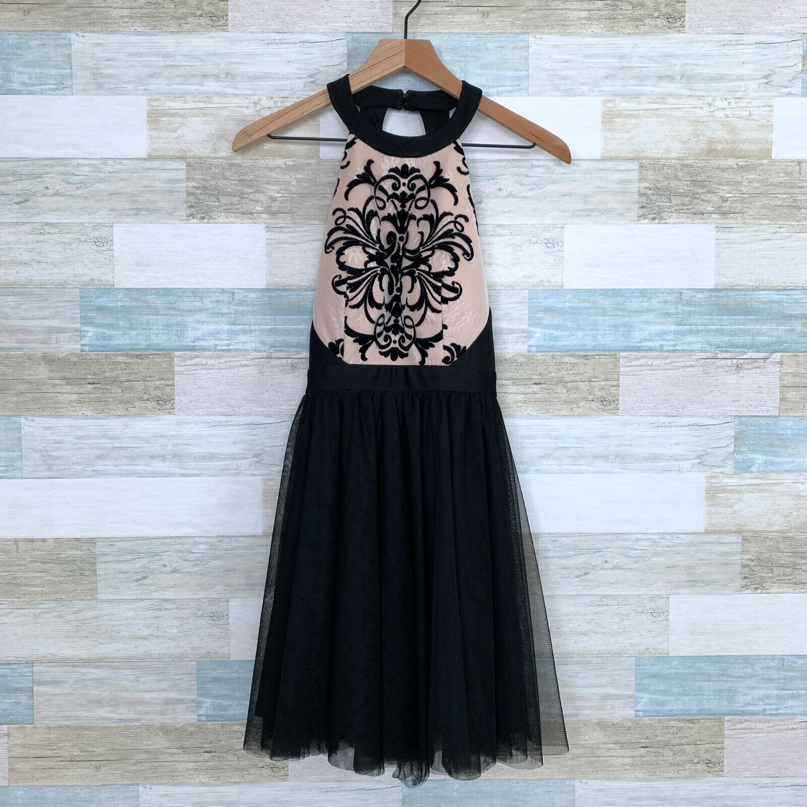 Other Blondie Nites Lace Tulle Halter Fit Flare Dress Black Nude 3 Size XS / US 0-2 / IT 36-38 - 1 Thumbnail