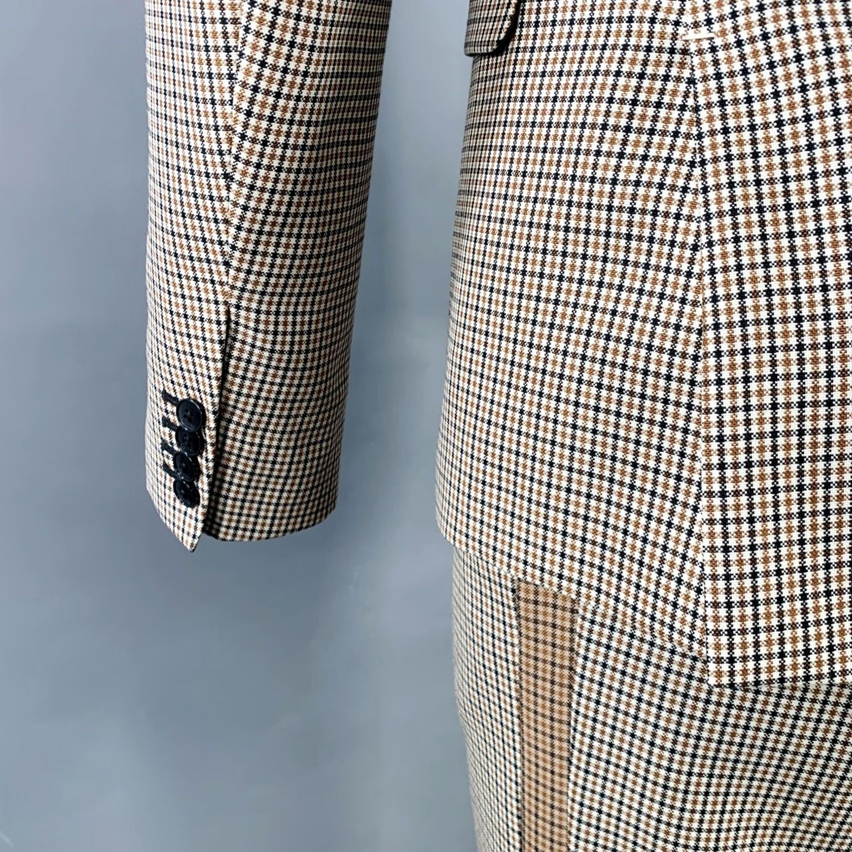 Valentino VALENTINO Suit Size 38 Tan Black White Plaid Wool Notch Lapel Size 38R - 7 Thumbnail