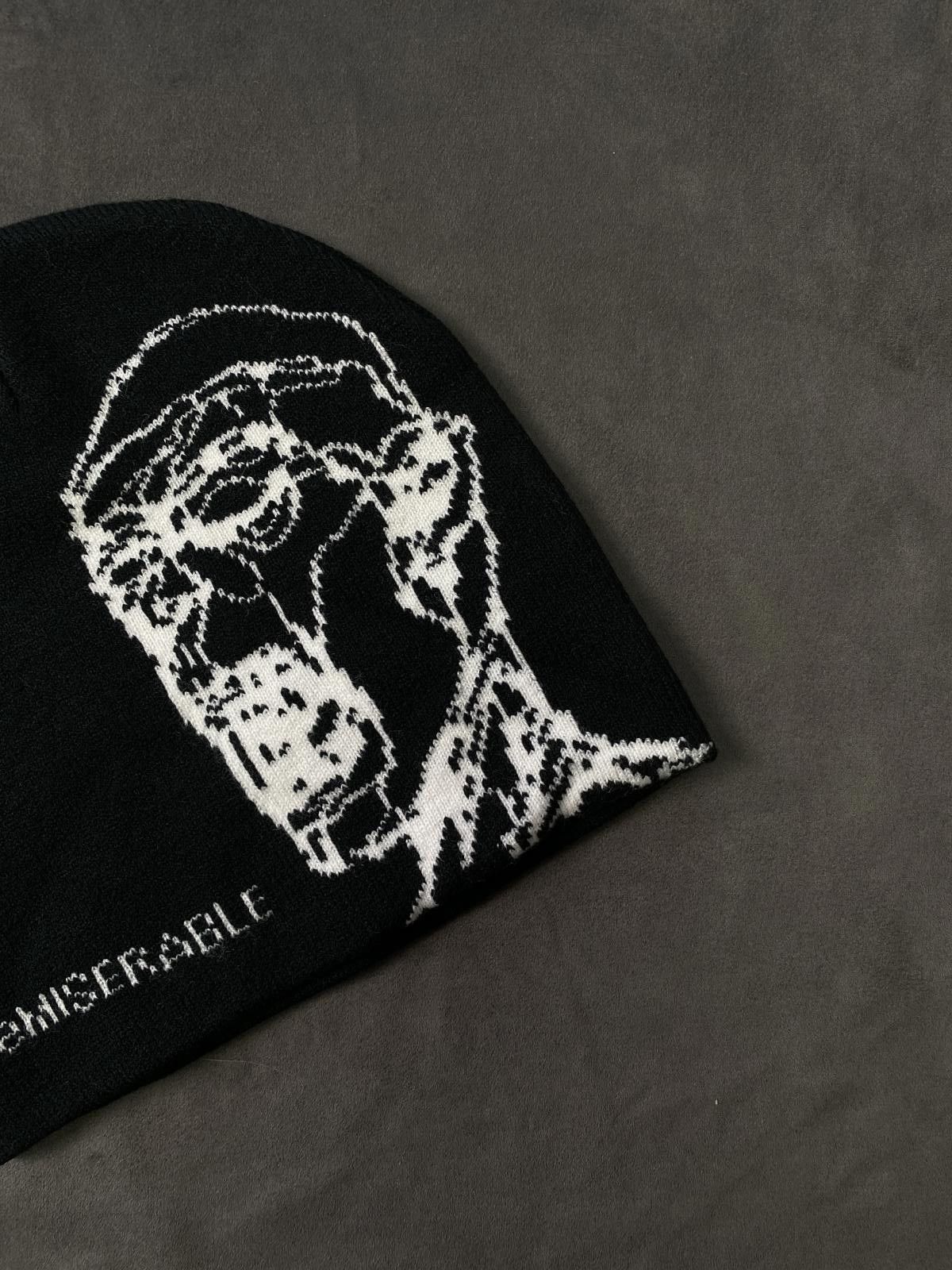 Japanese Brand deMISERABLE Ballpoint Graphic No Cuff Knit Beanie Hat Black Size ONE SIZE - 2 Thumbnail