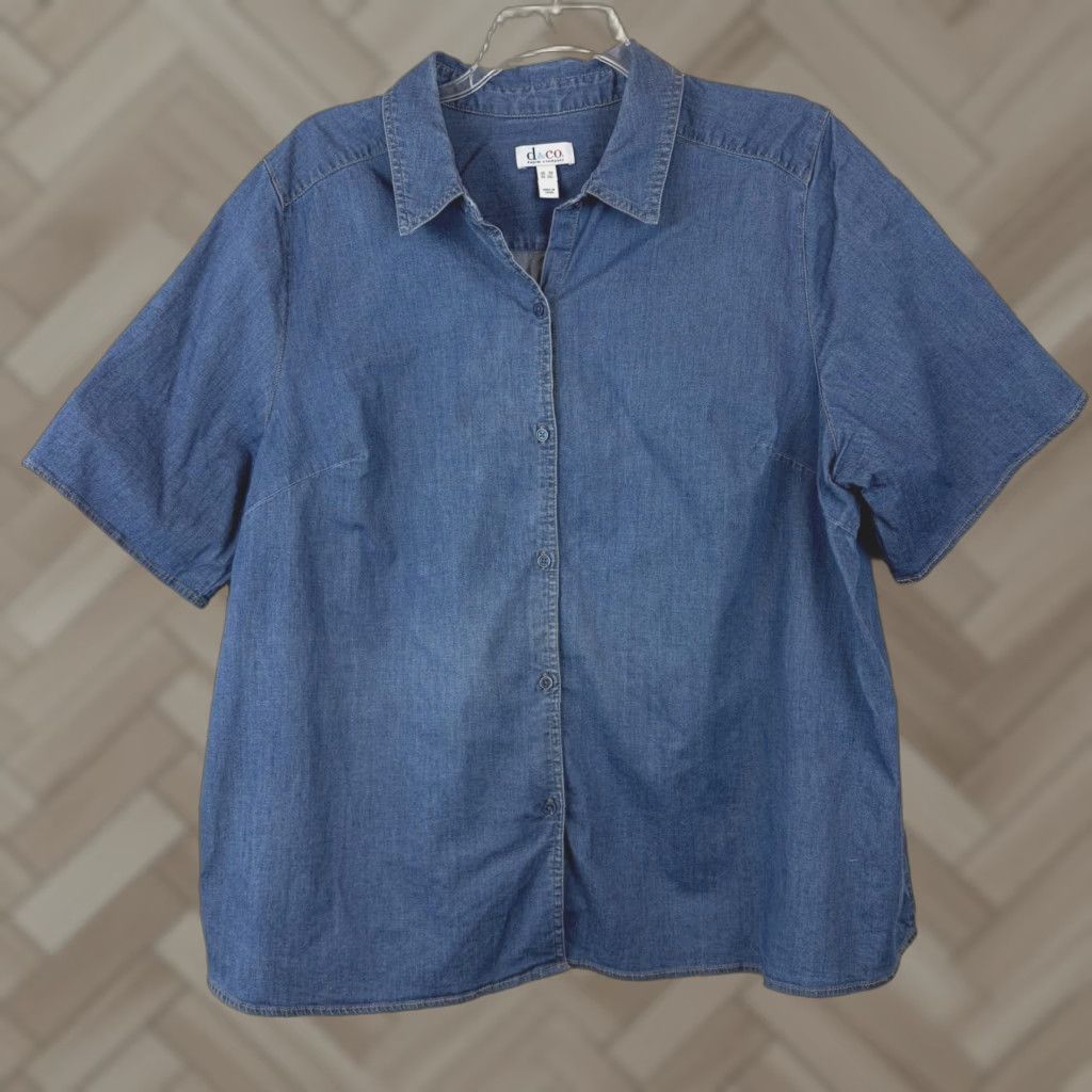 CO D&Co Denim Co Button Top Womens 3X Denim Tunic Solid Casual Shirt Button-Up Size XXL / US 16-18 / IT 52-54 - 1 Thumbnail