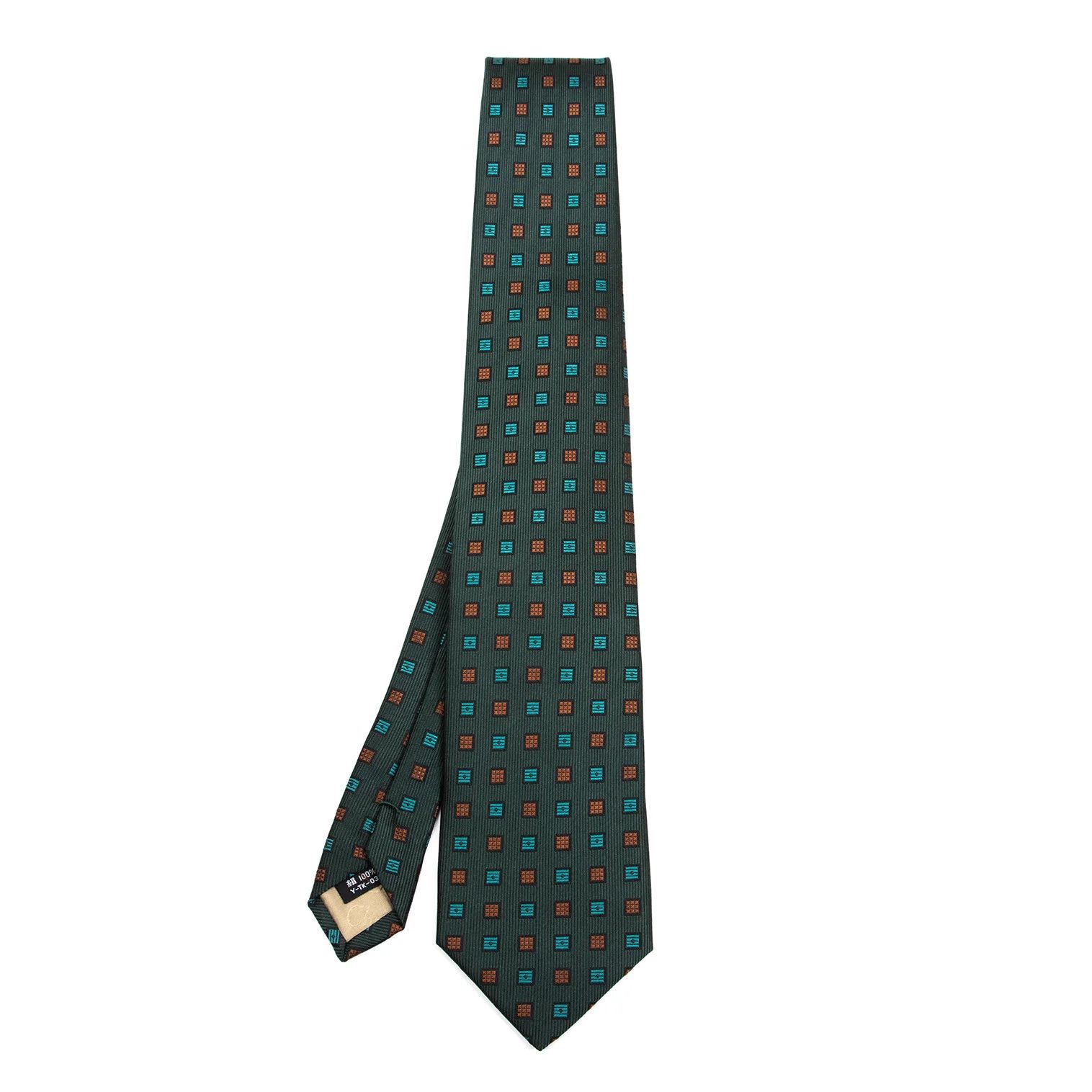 Dior Square Jacquard Silk Tie in Green and Orange Size ONE SIZE - 1 Thumbnail