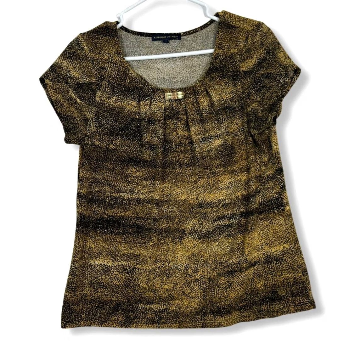 Vintage Adrienne Vittadini Blouse Women's M Gold Black Round Neck Pullover Size M / US 6-8 / IT 42-44 - 2 Thumbnail
