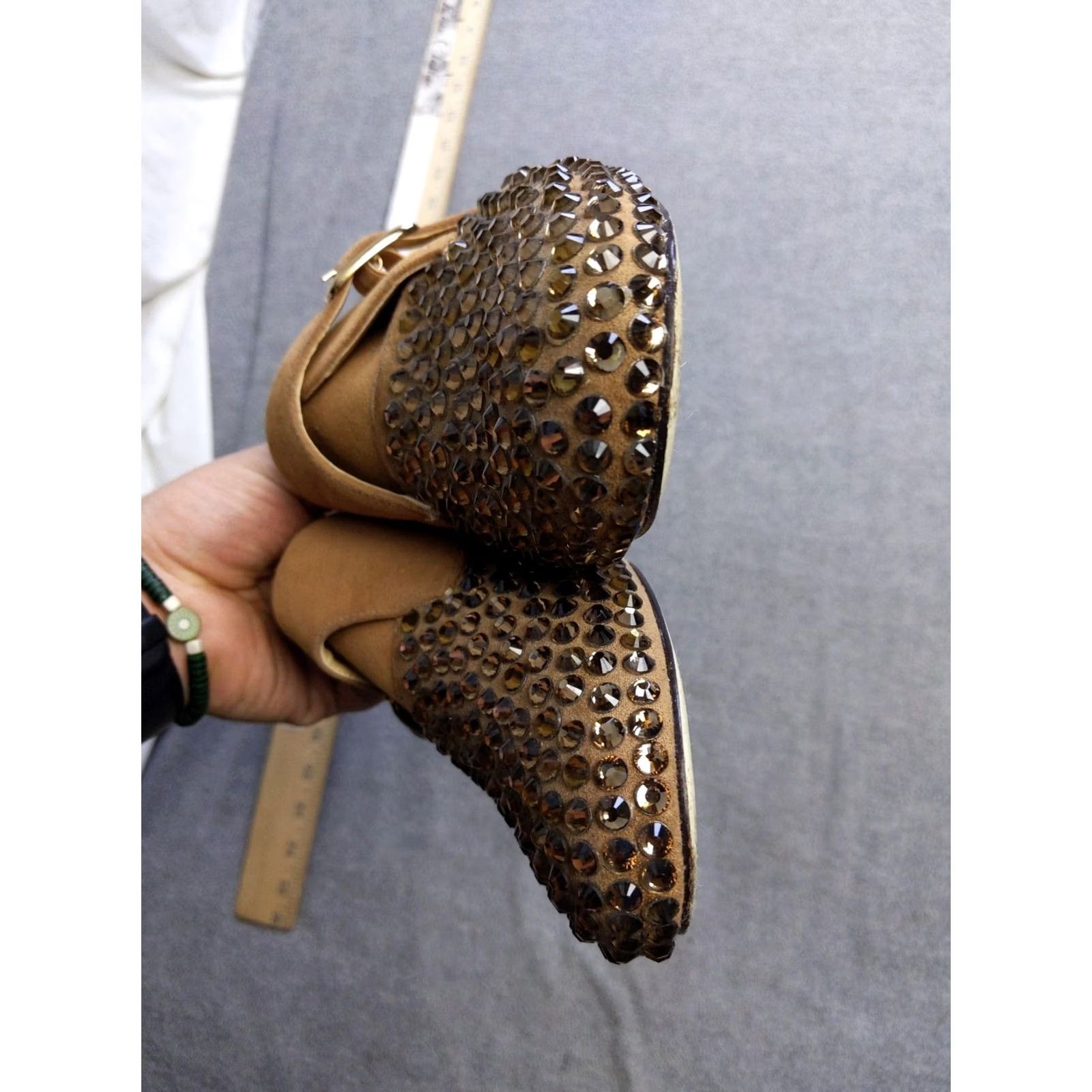 Vintage Bijou New York Shoes Womens 9M Suede Buckle Rhinestone Dress Loafers Monk Strap Leather Sole Brown Size M / US 6-8 / IT 42-44 - 5 Thumbnail