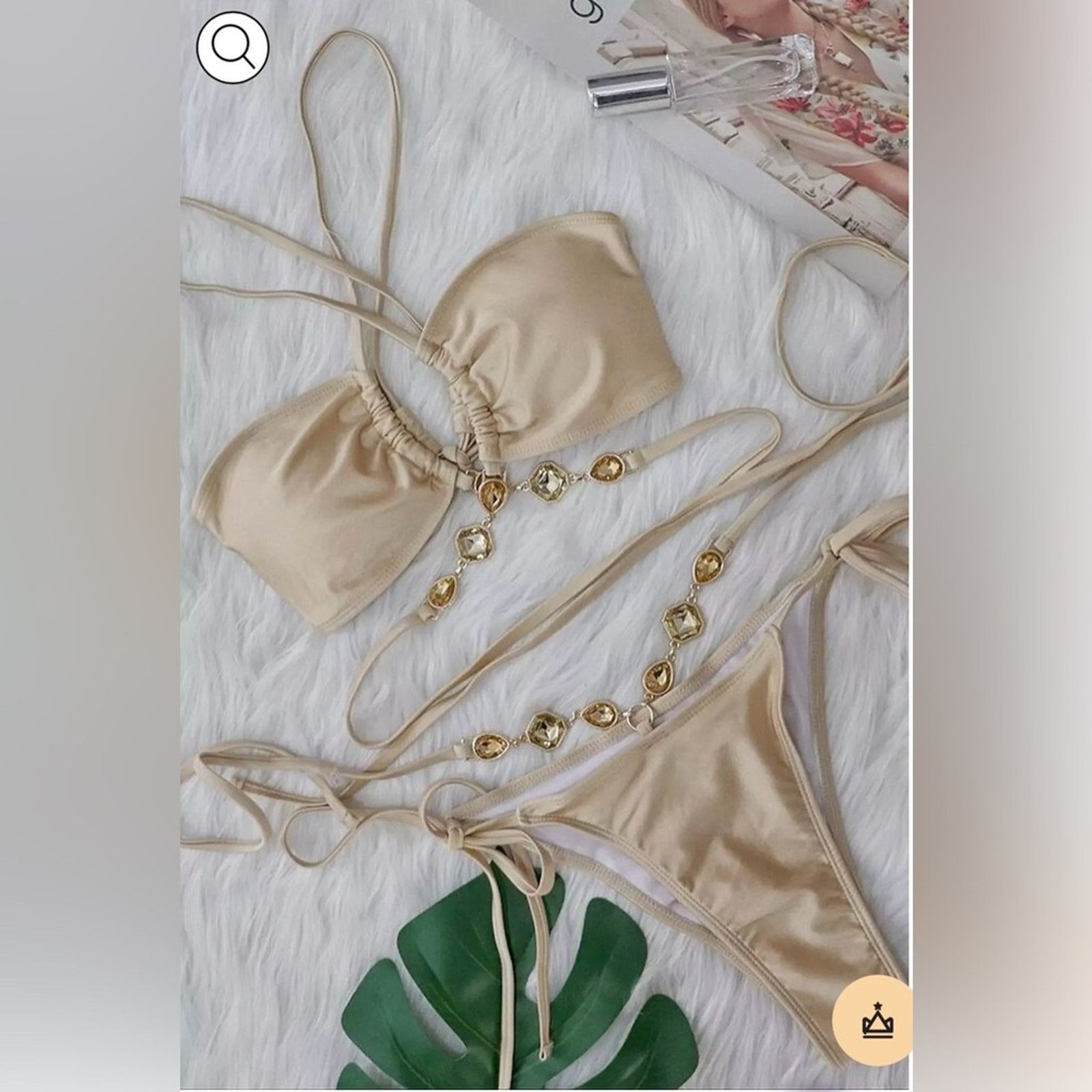 Other New Tan Bikini Swimsuit Bathing suit with rhinestones size S Size ONE SIZE - 5 Thumbnail
