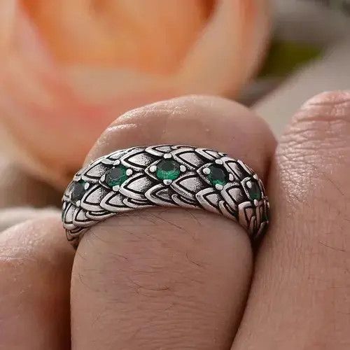 Jewelry Retro Green Crystal Scales Ring Size ONE SIZE - 5 Thumbnail