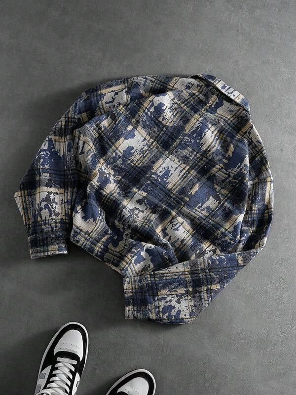 Japanese Brand Washed Plaid Zip-Up Jacket with Large Number Patch Size US L / EU 52-54 / 3 - 2 Thumbnail