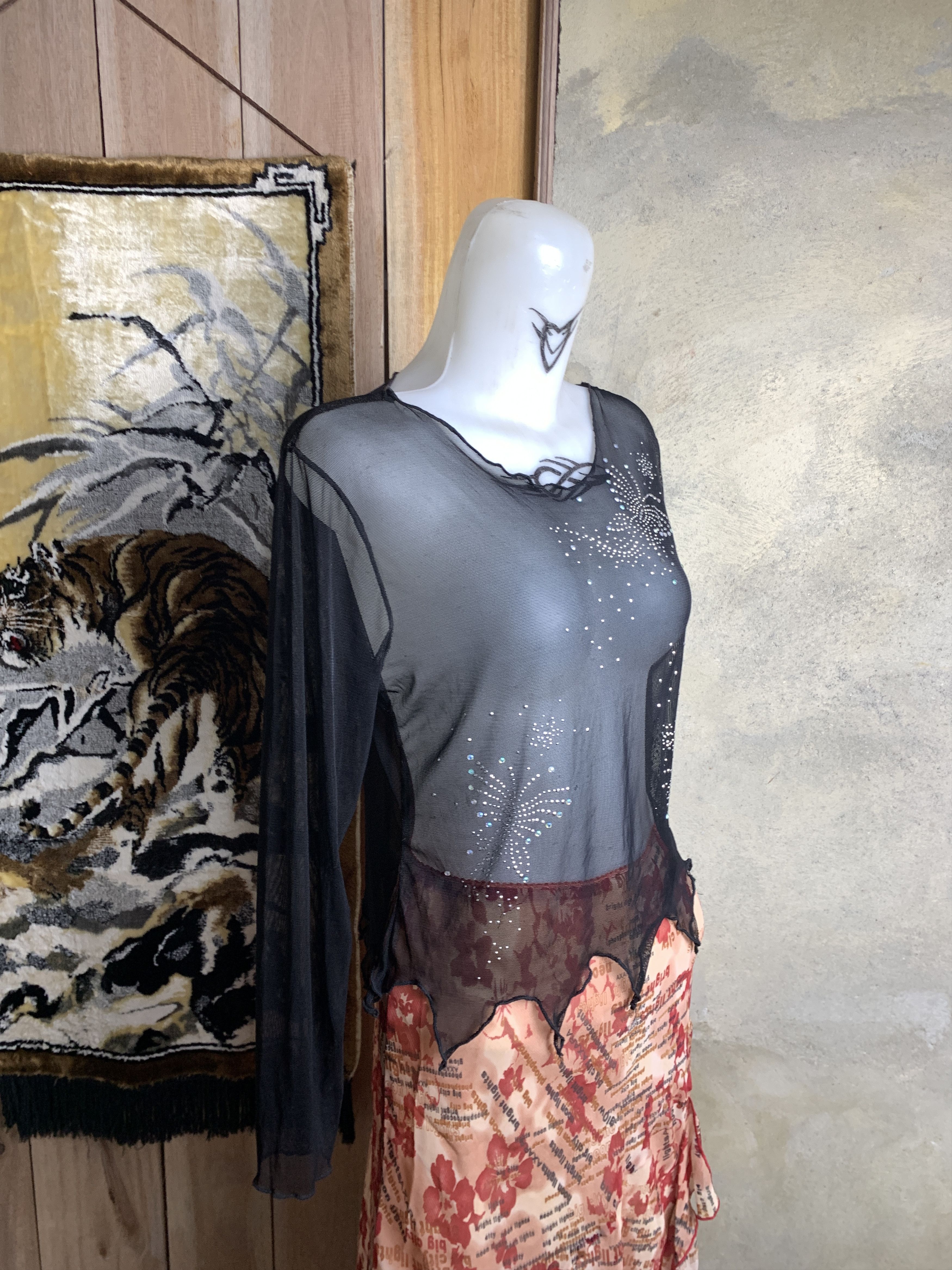 Japanese Brand Black Rhinestones Butterfly Cropped Mesh Top (M) Size M / US 6-8 / IT 42-44 - 2 Thumbnail
