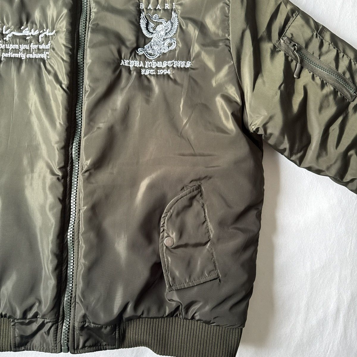 Alpha Industries Baari Embroidered Bomber Jacket Dark Green Large L IG Brand Size US L / EU 52-54 / 3 - 5 Thumbnail