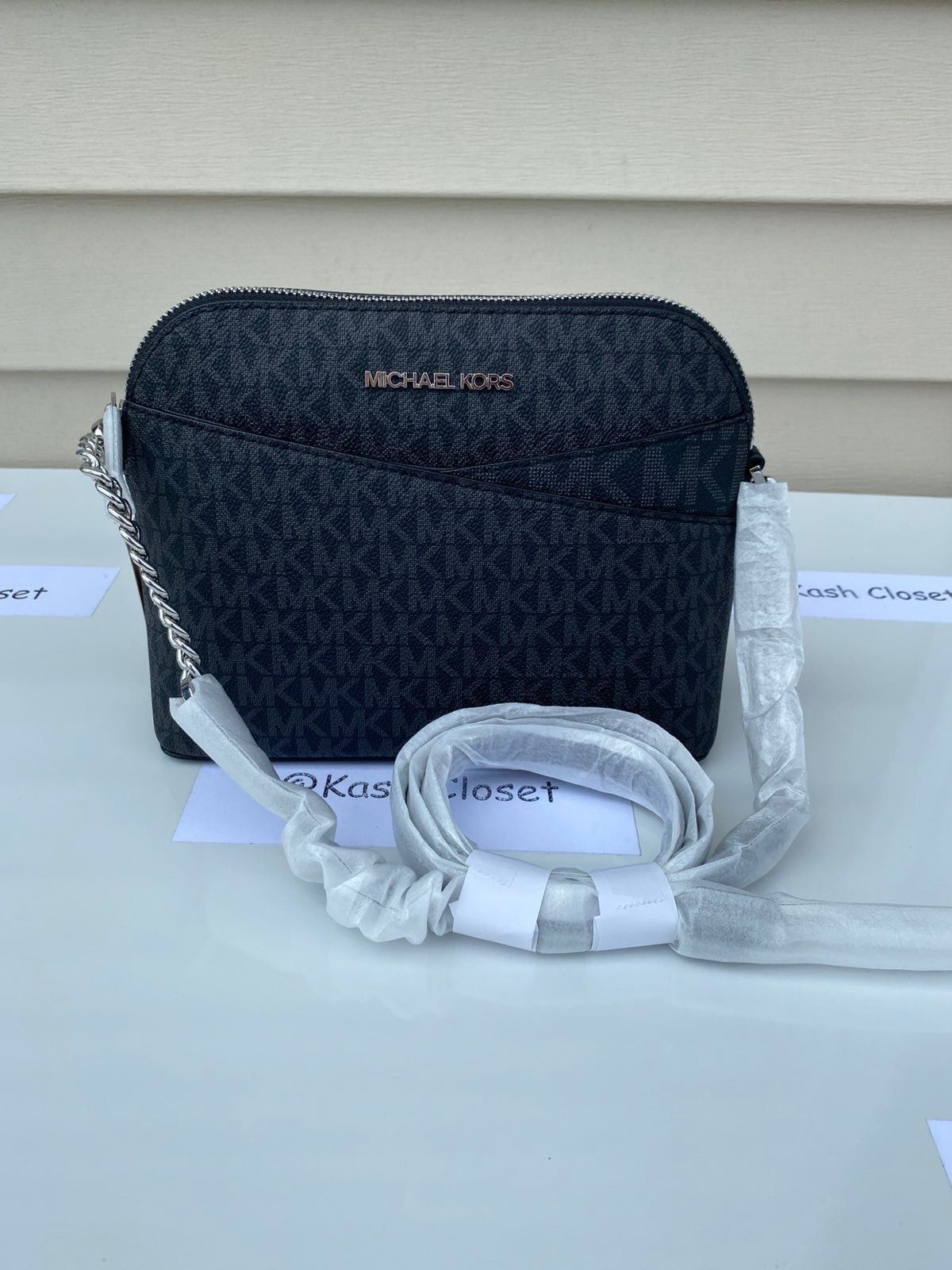Michael Kors Dome Crossbody Purse Medium Jet Set MK Signatu