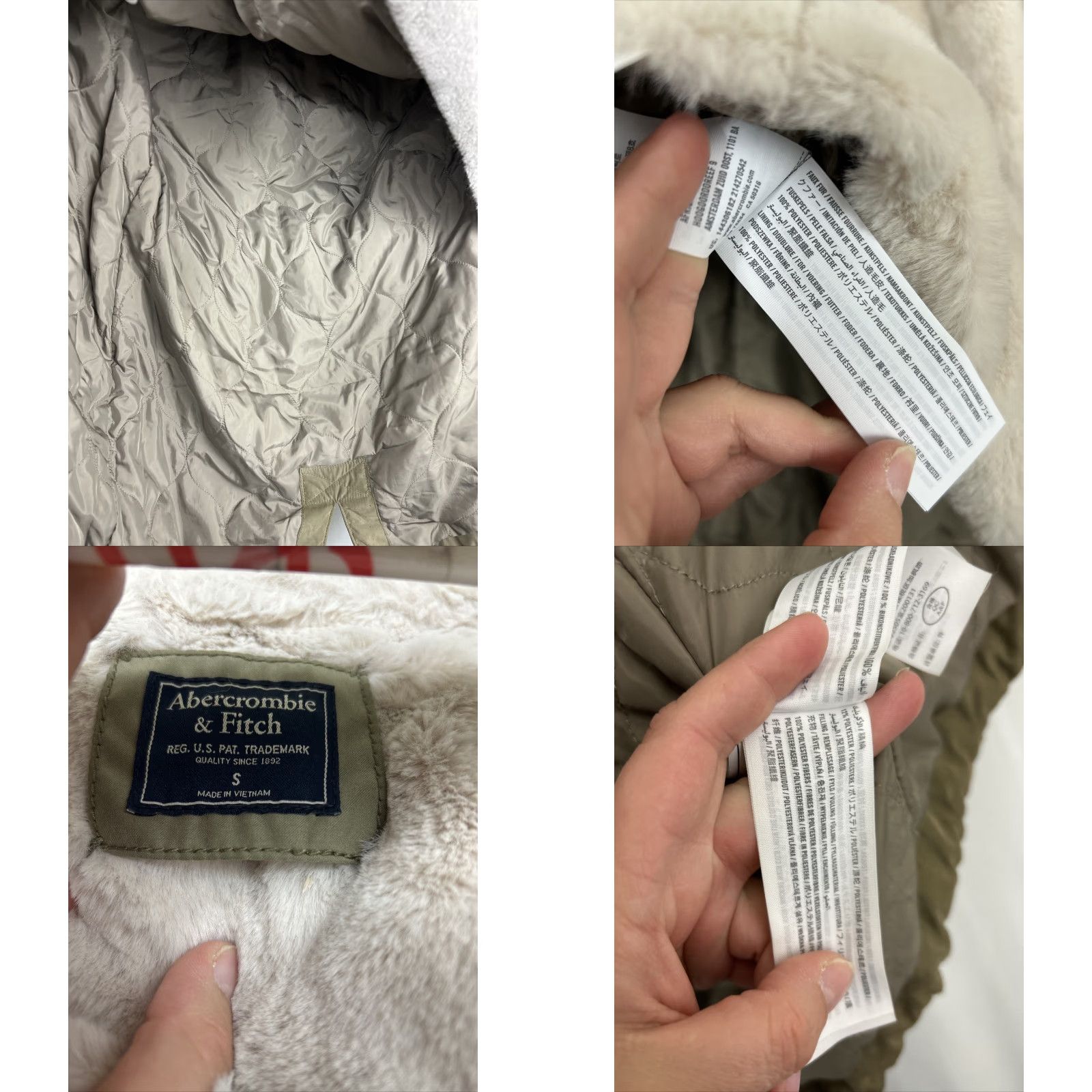 Abercrombie & Fitch Abercrombie Womens Small Olive Green Full Zip Suede Faux Fur Lined Parka Jacket Size S / US 4 / IT 40 - 9 Thumbnail