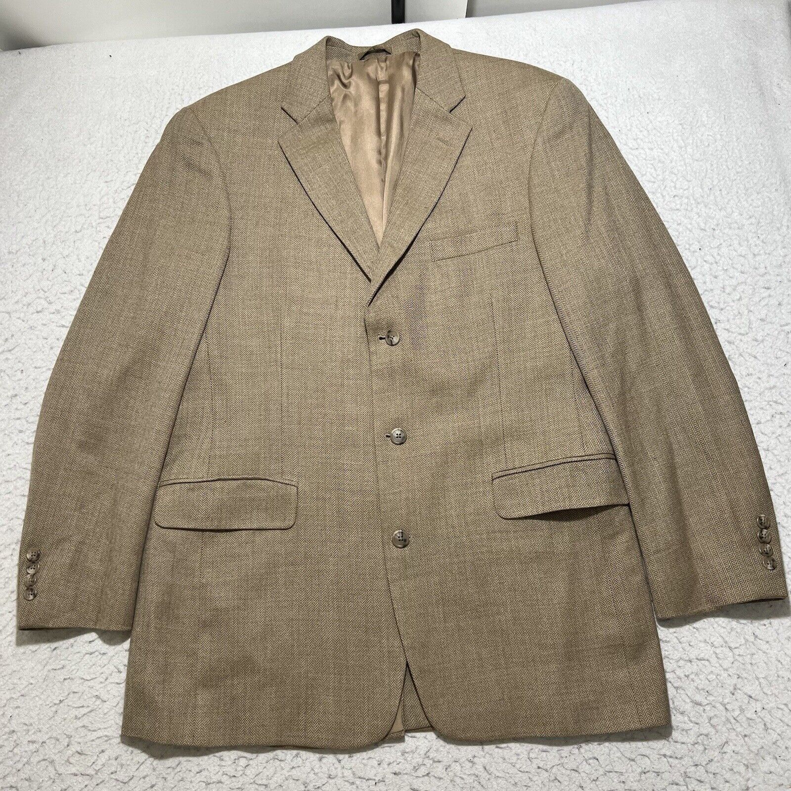 Stafford Stafford Wool Herringbone Beige Career Suit Jacket Coat 42L Size 42L - 1 Thumbnail