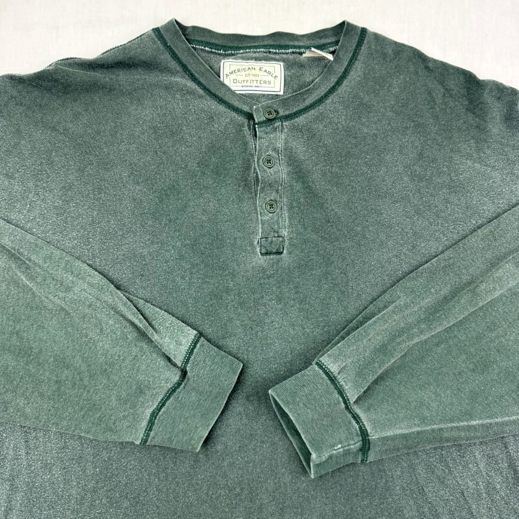 American Eagle Outfitters VINTAGE American Eagle Henley Shirt Adult XL Green Cotton Long Sleeve Button Up 90s Y2K Hipster Punk Mens Size US XL / EU 56 / 4 - 2 Thumbnail