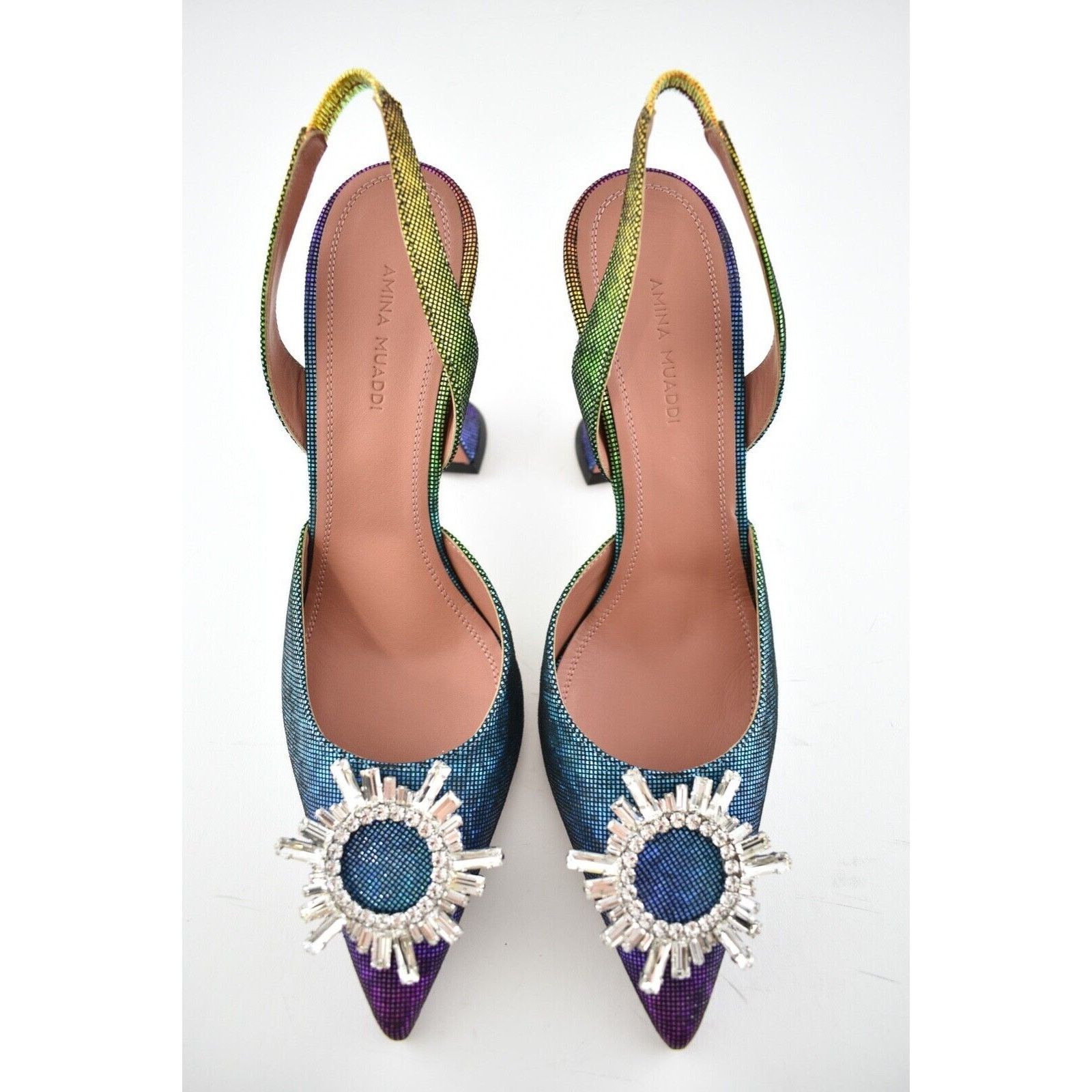 Amina Muaddi 95 Begum Sling Metal Slingback Sandal Heel Pump 40 Size US 10 / IT 40 - 4 Thumbnail