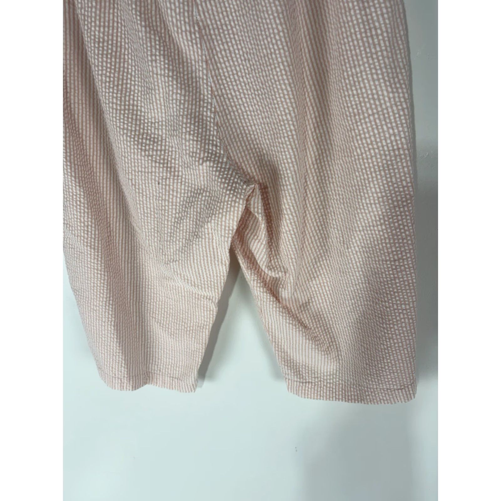 Vintage Bobbie Brooks Pants Cropped Wide-Leg Seersucker Peach/White Stripe Womens M Pull On 100% Cotton Inseam 14in Regular Size Size 32" / US 10 / IT 46 - 6 Thumbnail