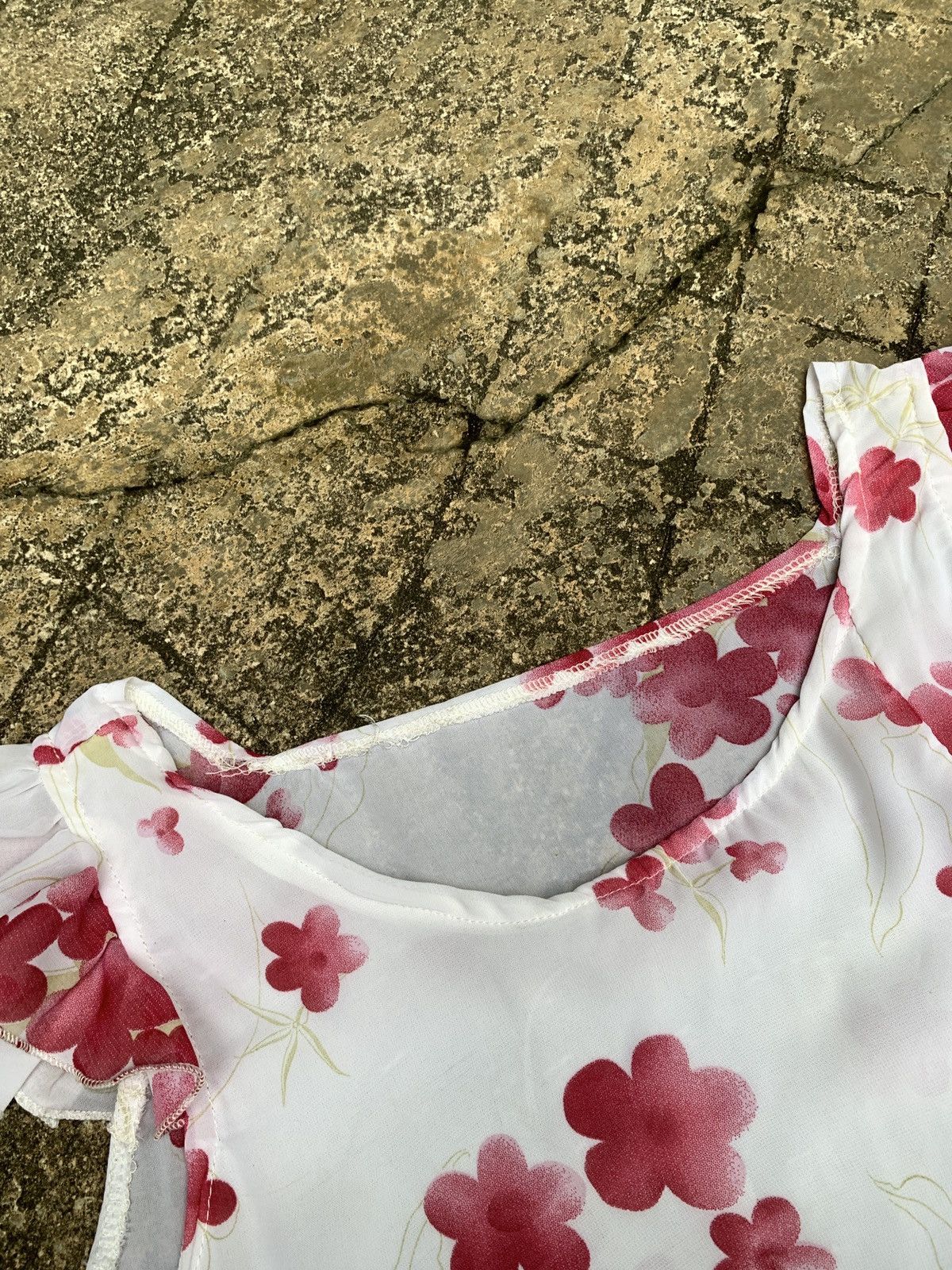 Japanese Brand × Vintage y2k Angel Court Sakura Flower Graphic Ruffle Blouse Mesh Top Size M / US 6-8 / IT 42-44 - 4 Thumbnail