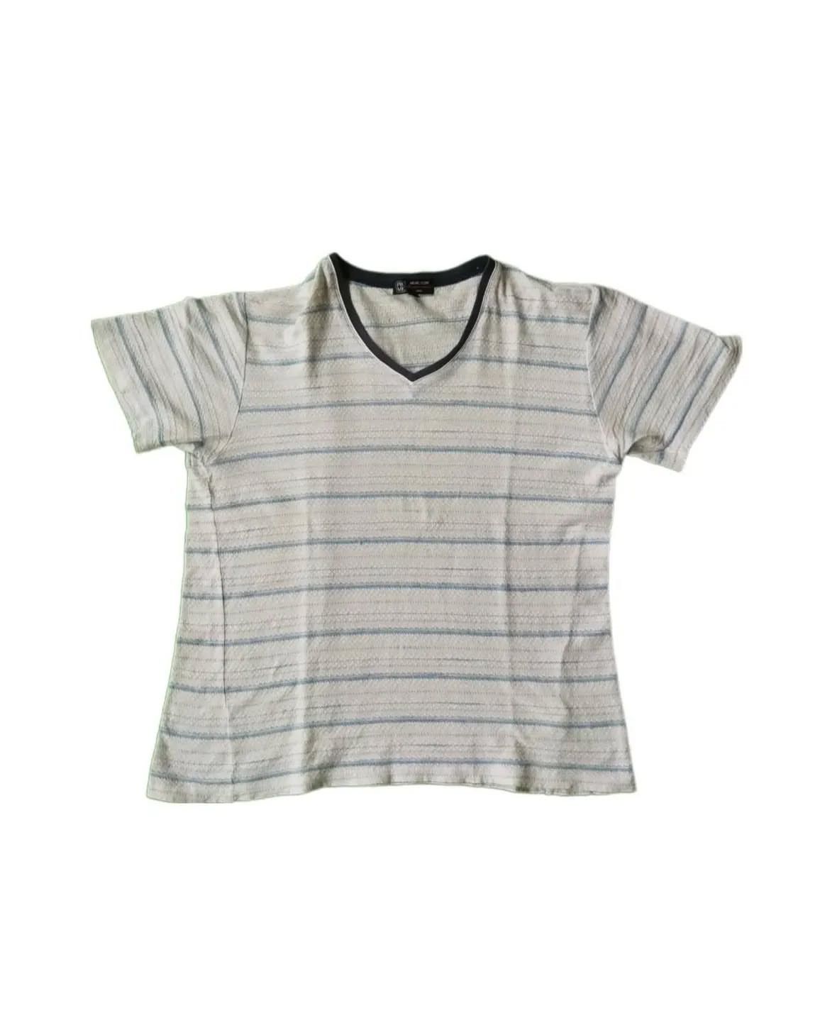 Michel Klein × Vintage Michel Klein Homme Paris Striped V-Neck Tees Size US M / EU 48-50 / 2 - 1 Thumbnail
