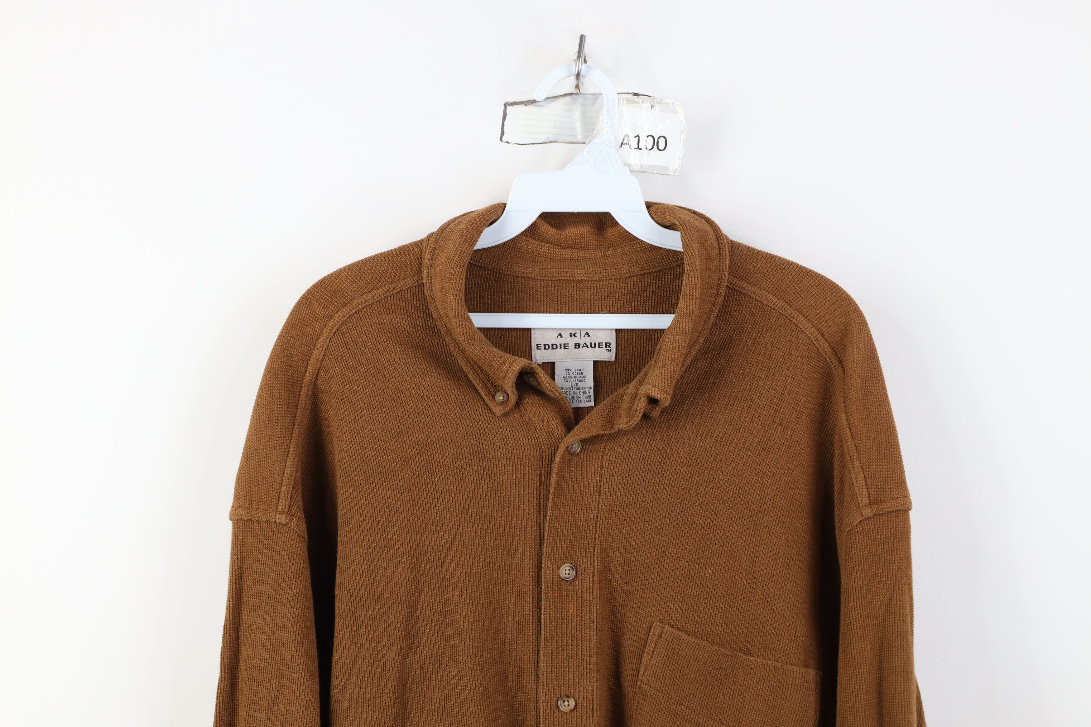Eddie Bauer Vintage 90s Eddie Bauer Thermal Knit Collared Button Shirt Size US L / EU 52-54 / 3 - 2 Thumbnail