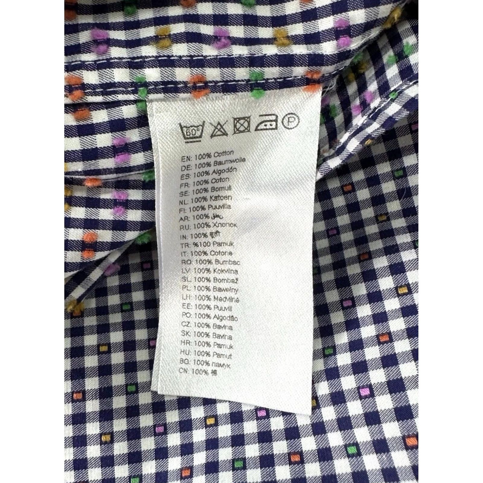Eton Eton Slim White Gingham Rainbow Polka Dot L/S Button Shirt XL Size 46R - 6 Thumbnail
