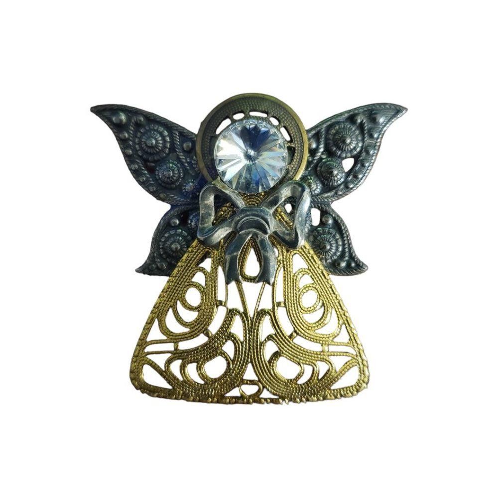 Designer Gold & Silver Tone Vintage Crystal Face Angel Pin Size ONE SIZE - 1 Thumbnail