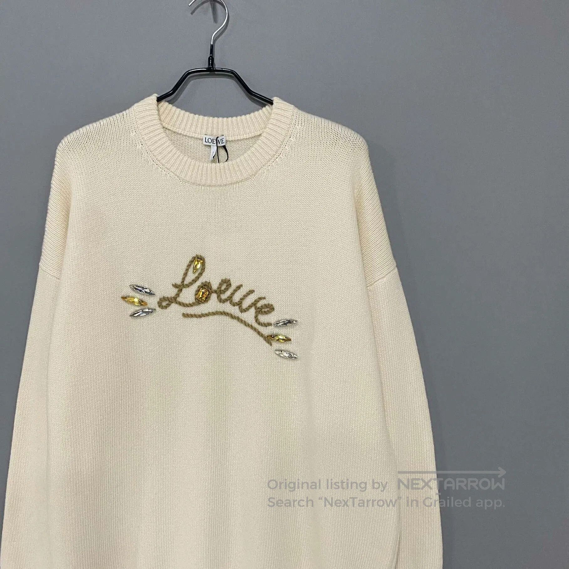 LOEWE Cream Rhinestone Sweater.