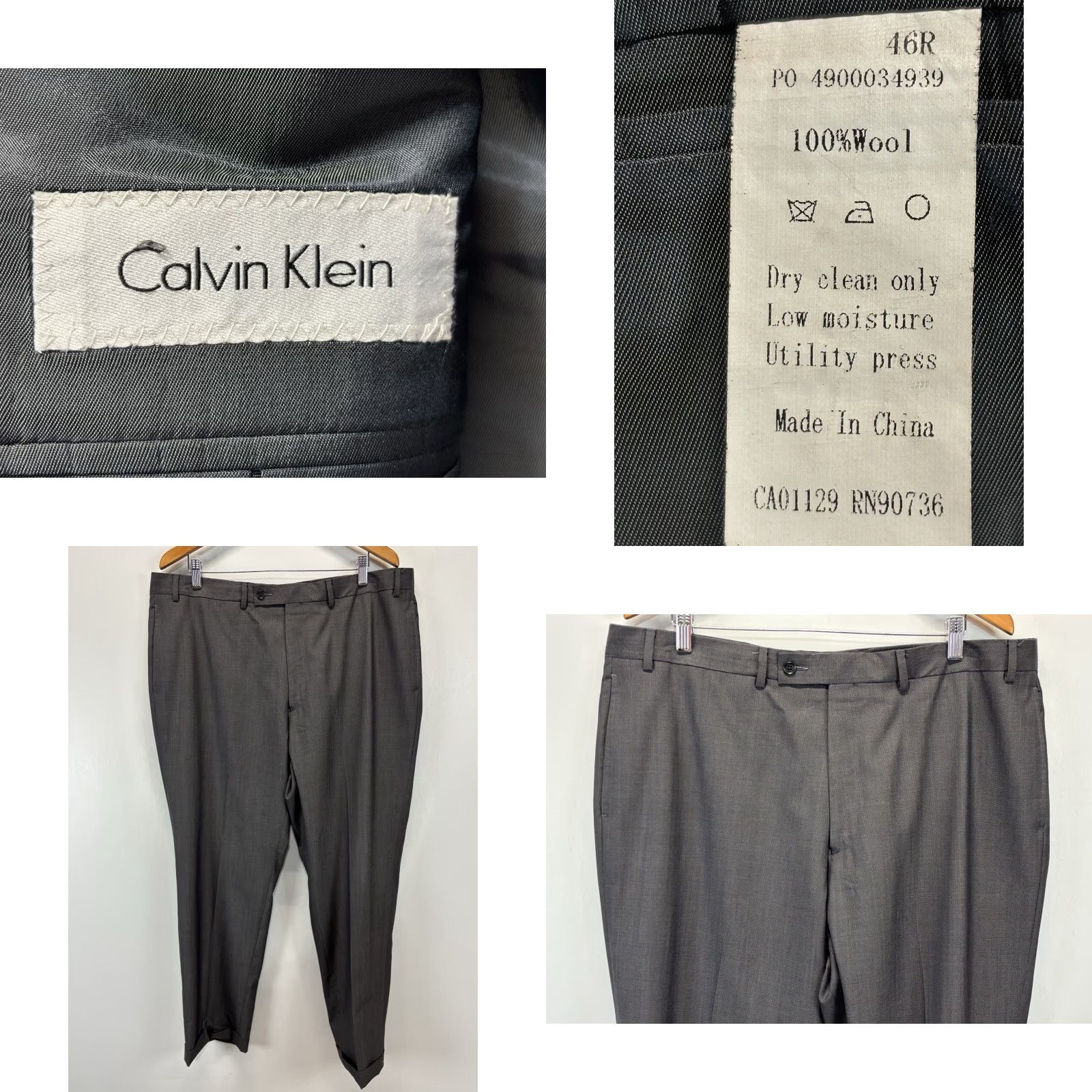 Calvin Klein Calvin Klein 2 Piece Suit Men Grey Wool 46R 40x29.5” Regular Two-Button Jacket Pants Career Mens Size 46R - 8 Thumbnail