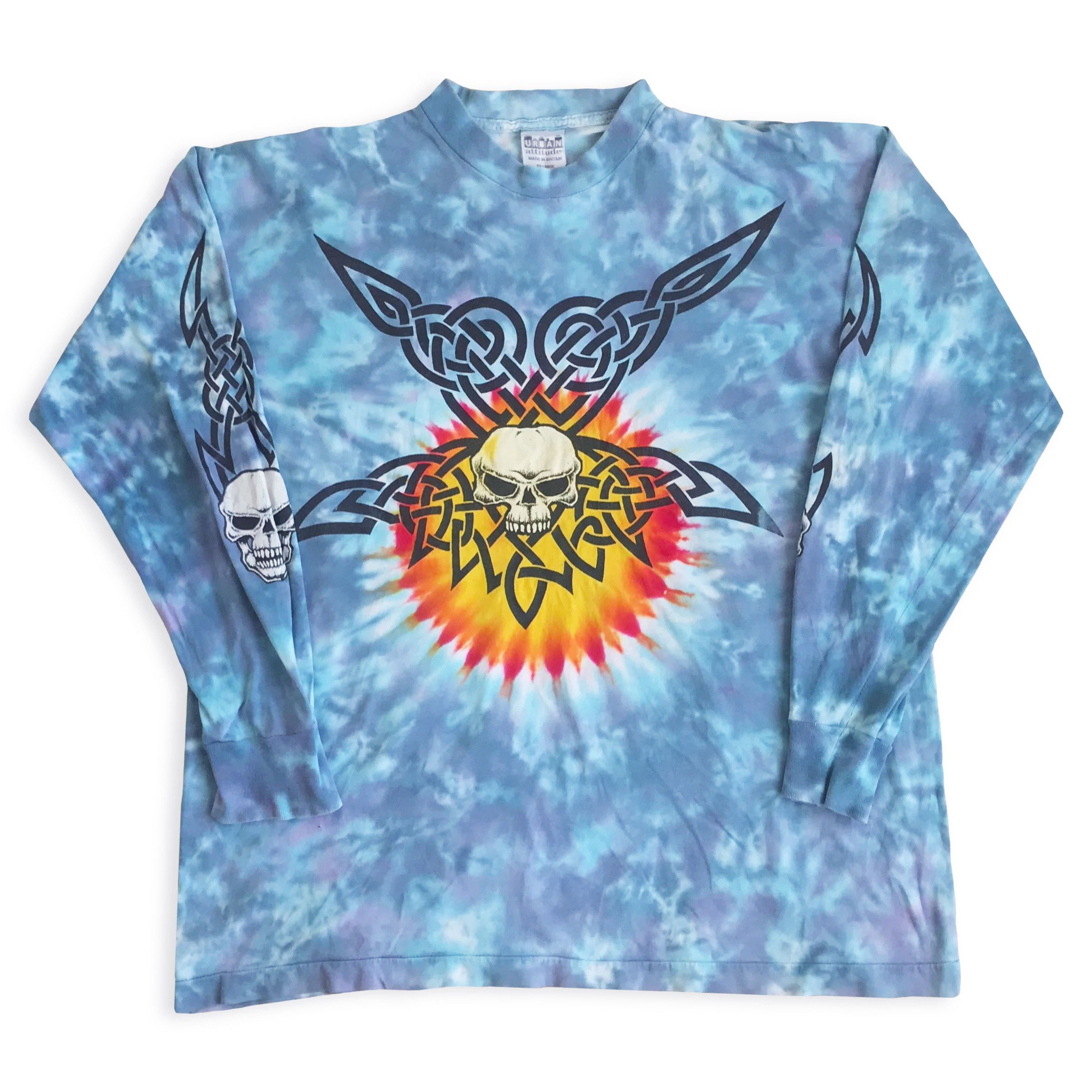 Vintage 90s URBAN ATTITUDE Skull Tie Dye Shirt Singe Stitch Skate Size US XL / EU 56 / 4 - 2 Thumbnail