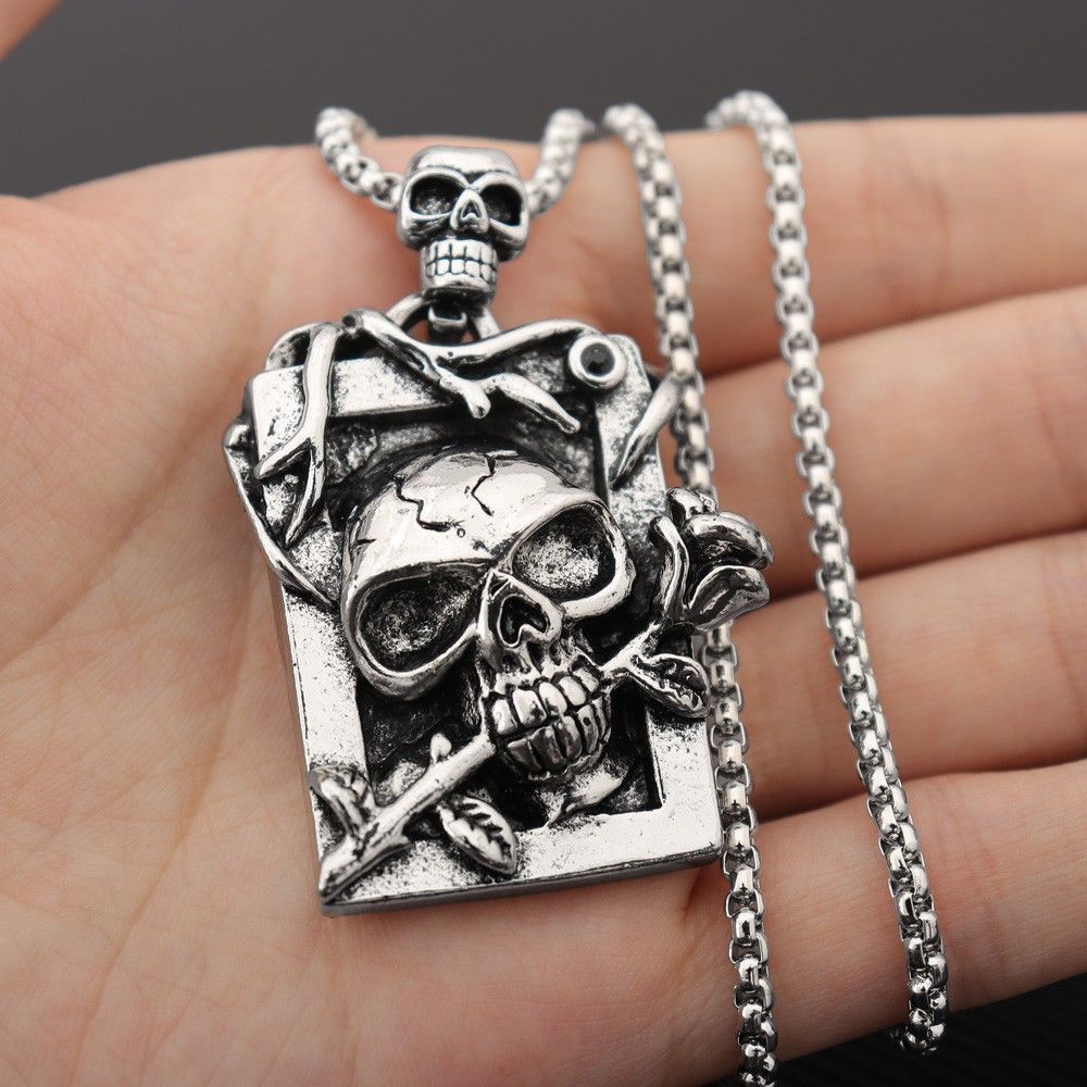 Jewelry × Vintage Rectangle Skeleton Rose Pendant Necklace Size ONE SIZE - 6 Thumbnail