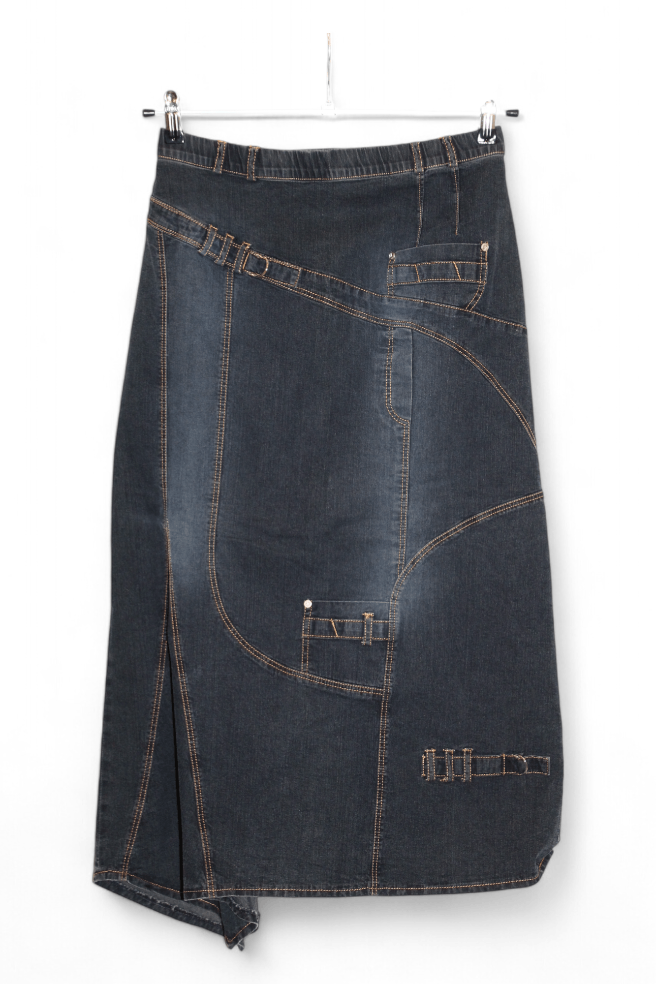 Marithe + Francois Girbaud RARE VTG🔥Fred Sabatier Asymmetrical Faded Denim Cargo Skirt Size 32" / US 10 / IT 46 - 13 Thumbnail