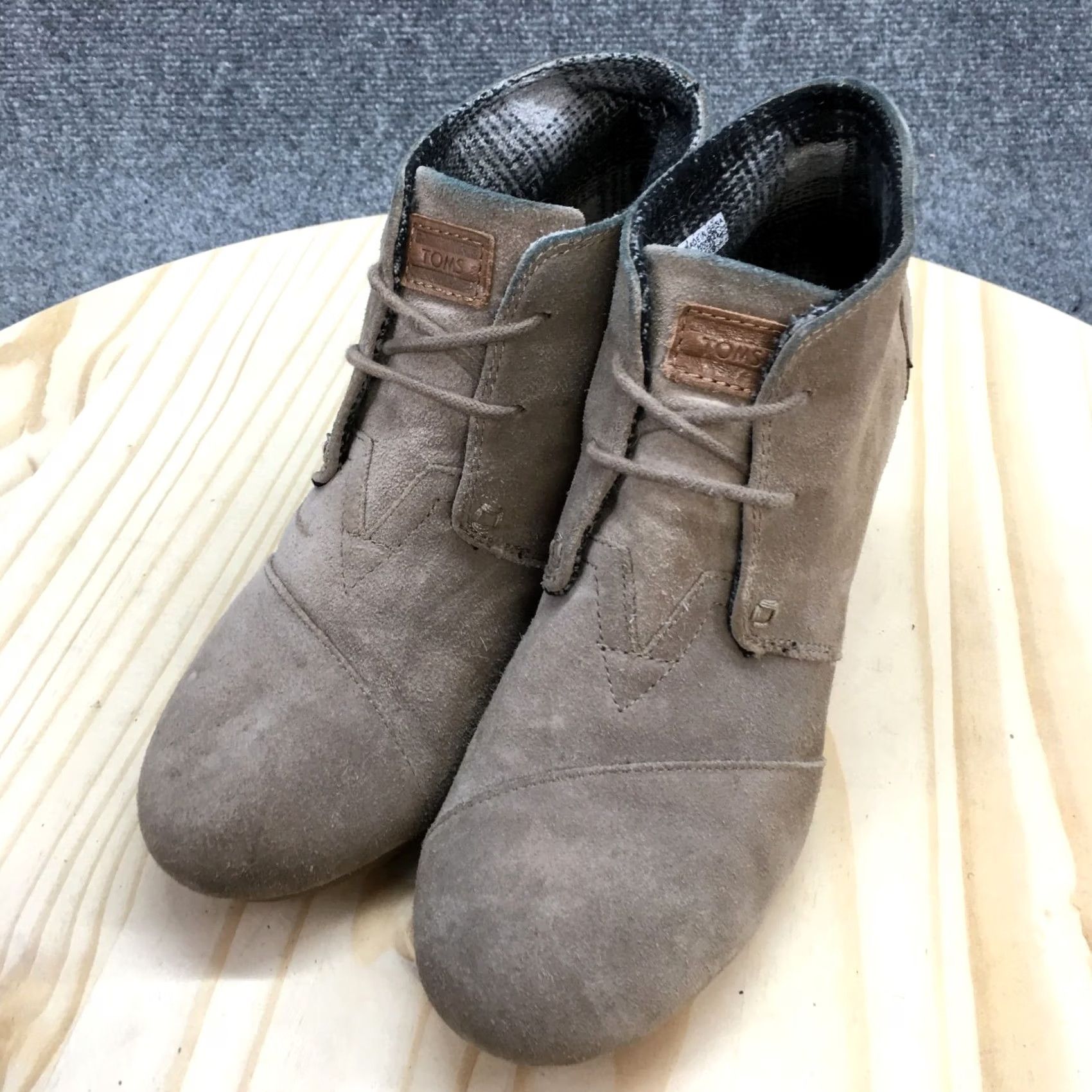 Toms TOMS Boots Womens 8 Ankle Booties Wedge Heels Casual Brown Suede Lace Up Boot Size US 8 / IT 38 - 3 Thumbnail