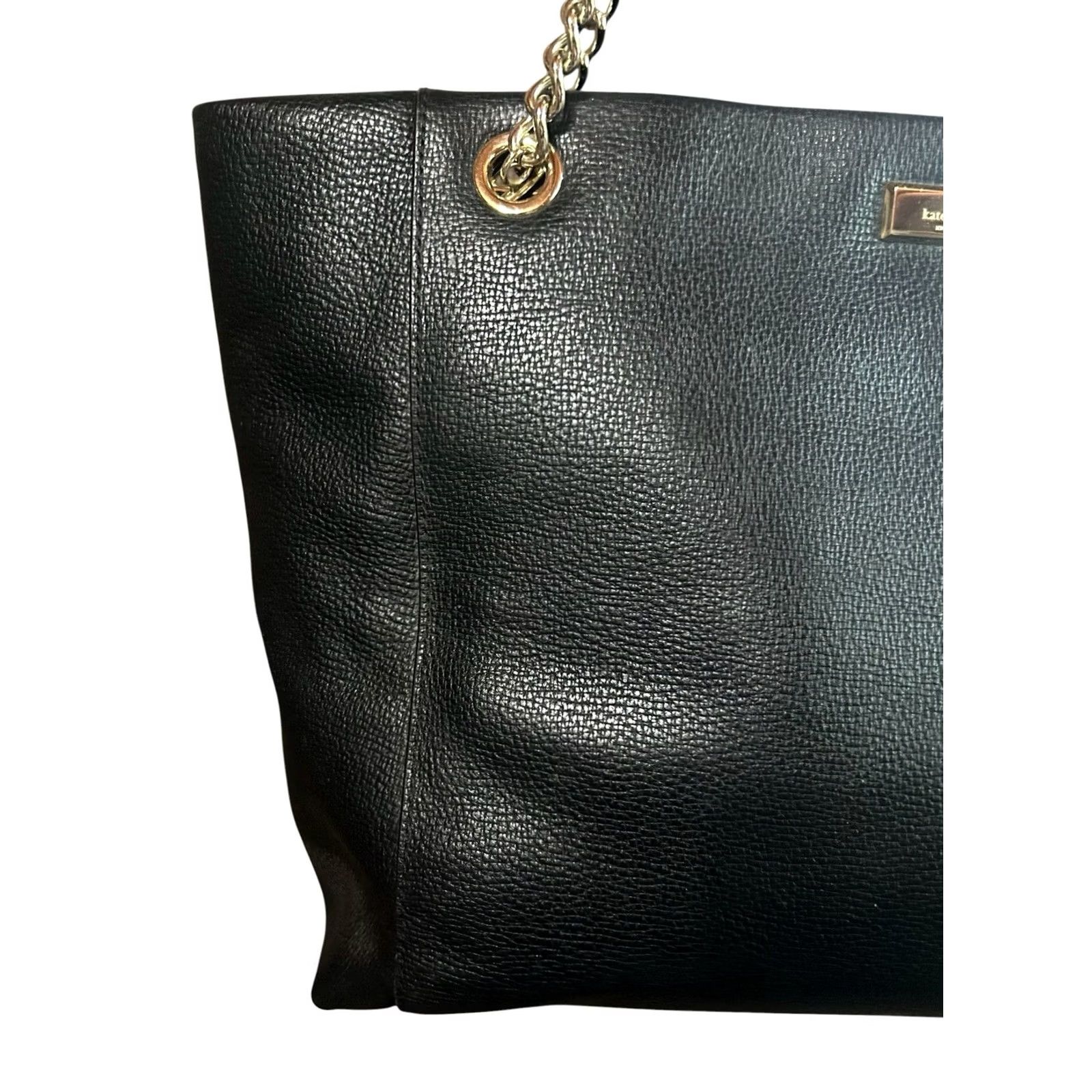 Vintage kate spade new york Black Leather Tote Shoulder Bag W/Chain Straps Women Purse Size ONE SIZE - 3 Thumbnail