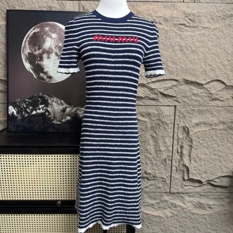 Miu Miu Miu Miu Striped Cotton Dress for Women 0089 Size S / US 4 / IT 40 - 1 Thumbnail