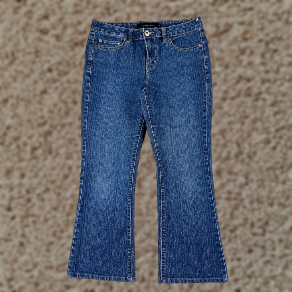 Calvin Klein Calvin Klein Women's Flared Jeans 8 Medium Wash Denim Cotton Zipper Distressed 27x31 Made in Bangladesh Size 30" / US 8 / IT 44 - 1 Thumbnail