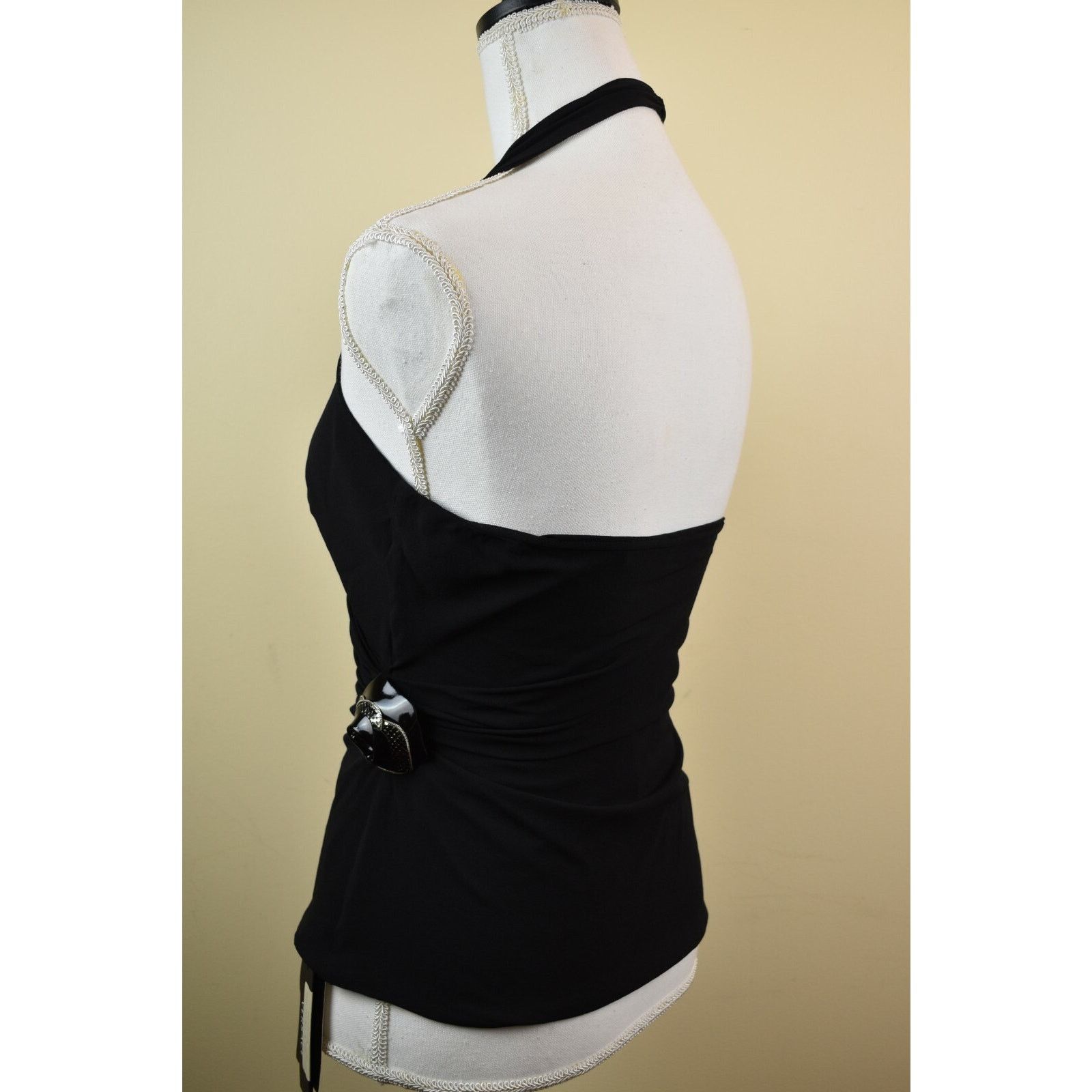 Versace VERSACE BLACK SILK FLOWER BROOCH TOP HALTER BLOUSE 46 ITALY Size L / US 10 / IT 46 - 4 Thumbnail