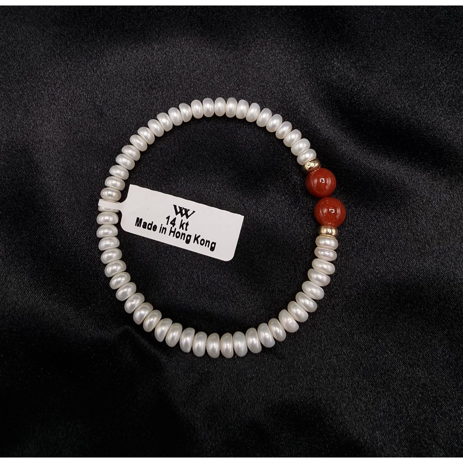 Vintage 14K Freshwater Pearl & Carnelian Bracelet Size ONE SIZE - 2 Thumbnail